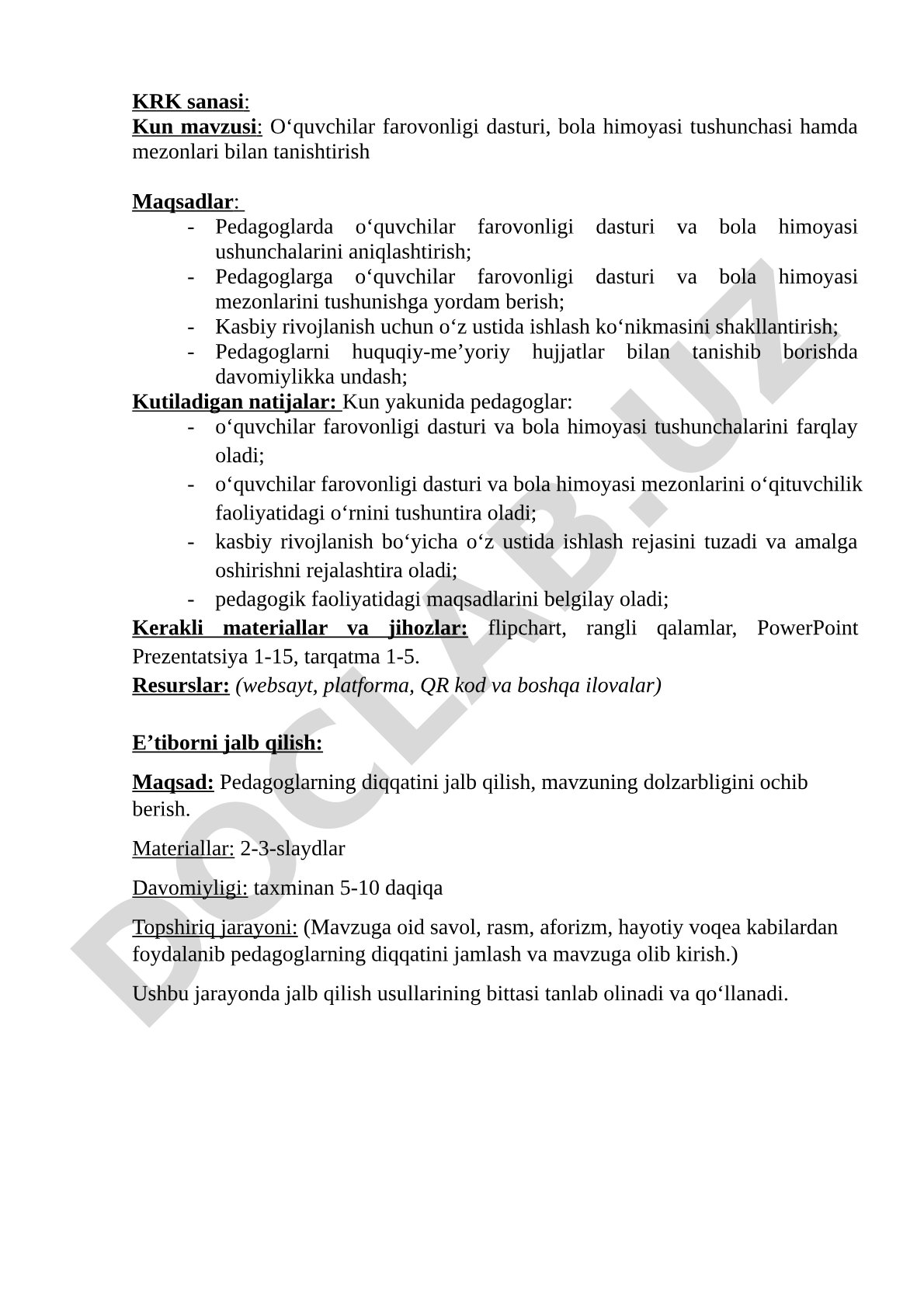 O‘quvchilar farovonligi dasturi, bola himoyasi tushunchasi hamda mezonlari bilan tanishtirish