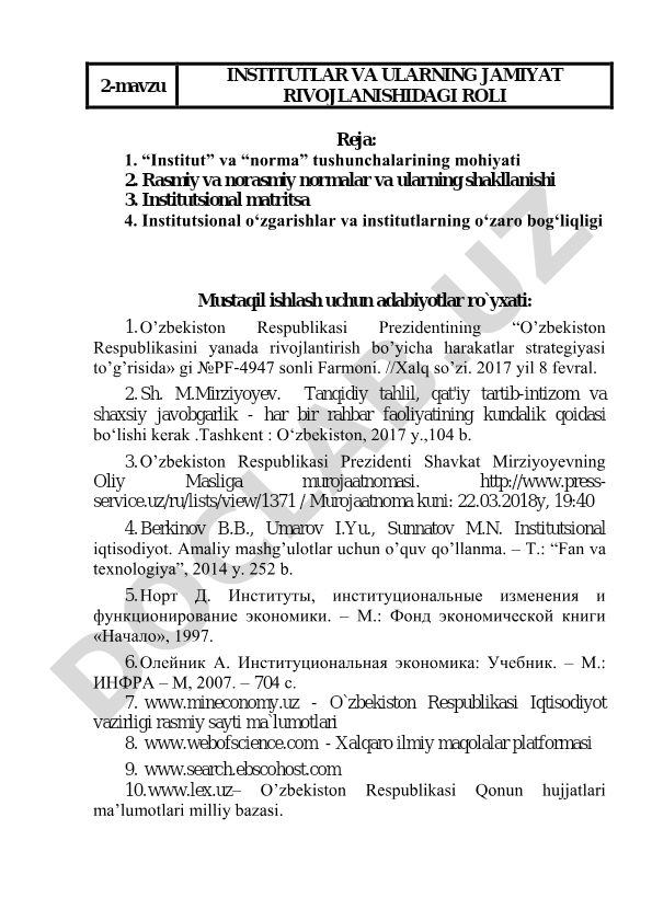Institutlar va ularning jamiyat rivojlanishidagi roli