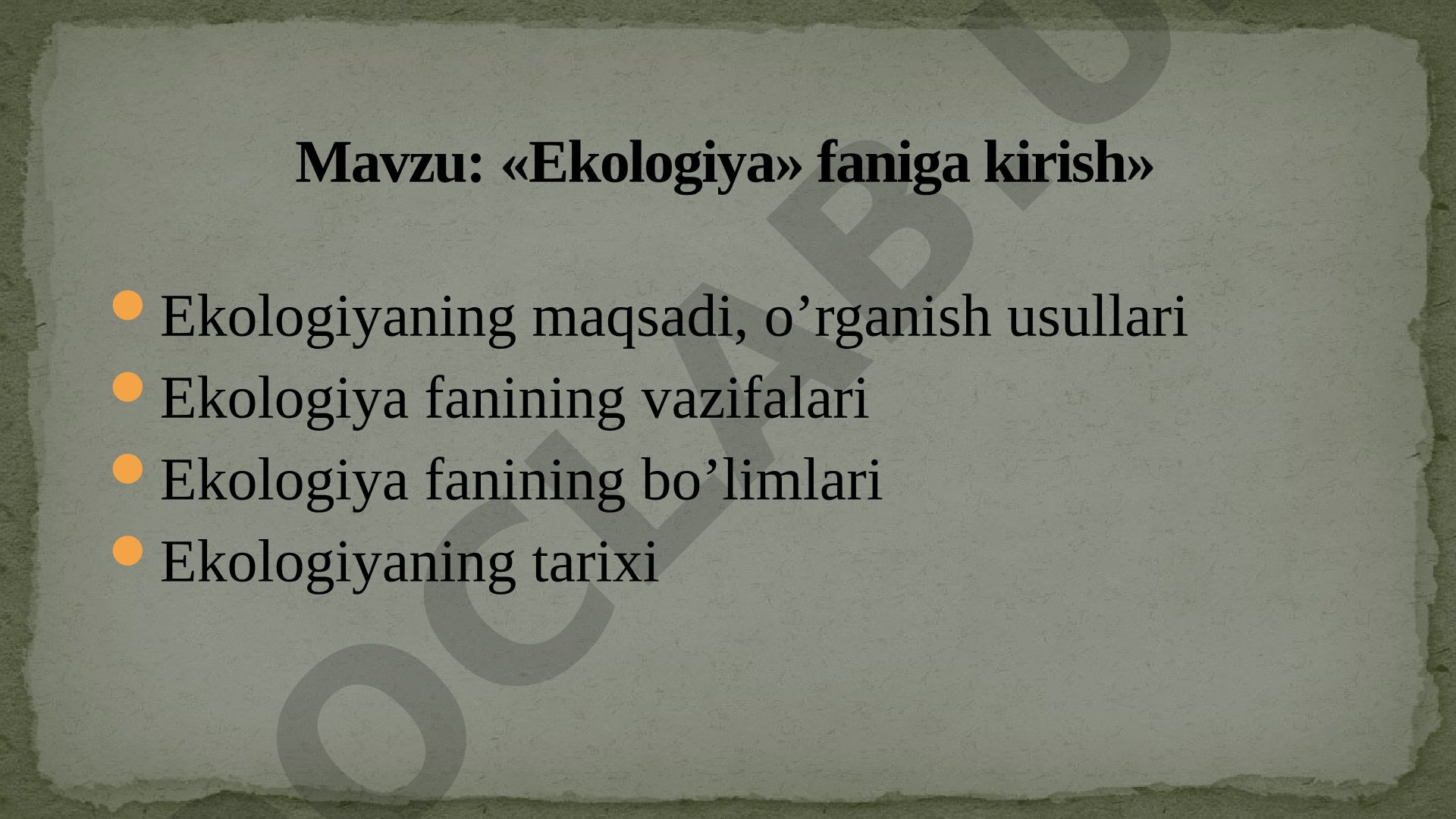 Ekologiya faniga kirish