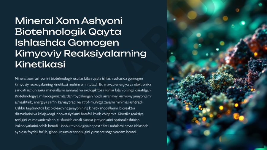 Mineral Xom Ashyoni Biotehnologik Qayta Ishlashda Gomogen Kimyoviy Reaksiyalarning Kinetikasi