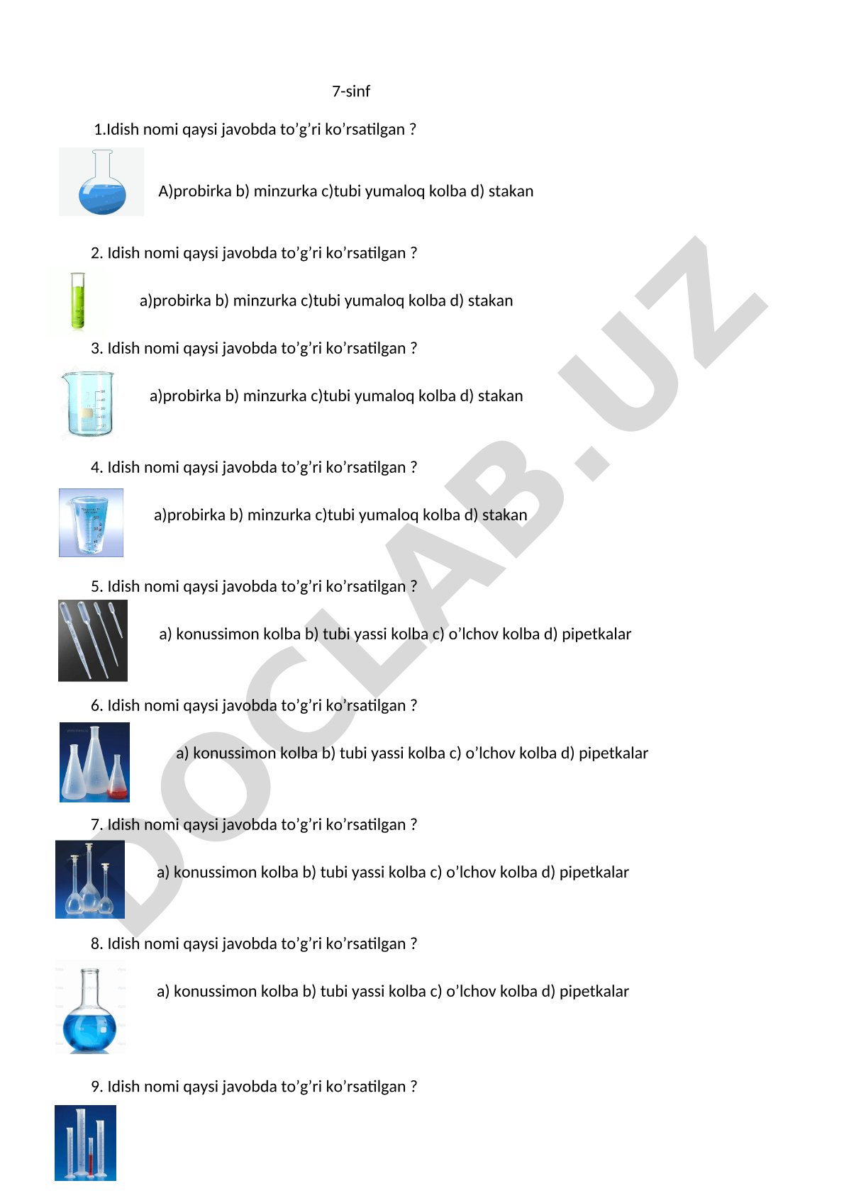 7-sinf laboratoriya idishlari nomlarini aniqlash