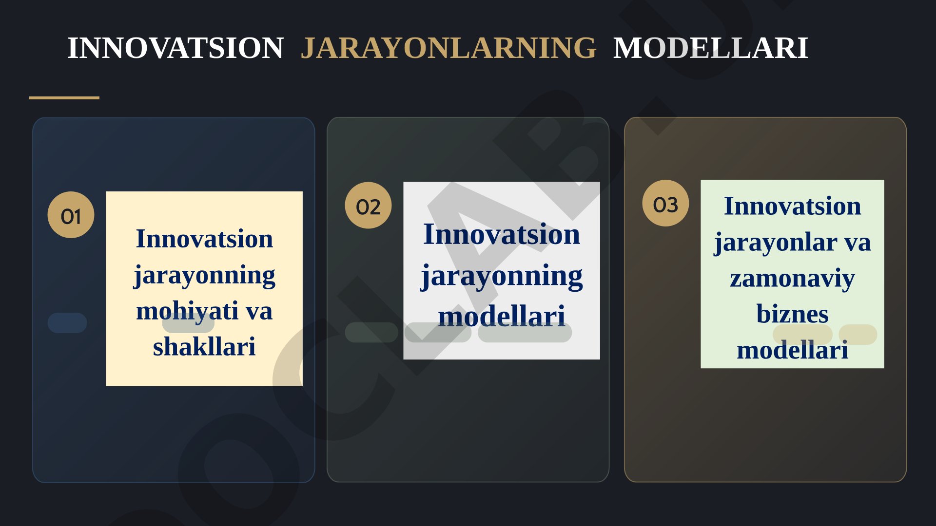 Innovatsion jarayonning mohiyati, fazalari va zamonaviy biznes modellari yoritilgan