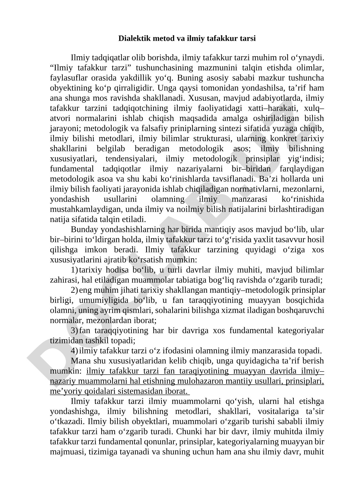 Dialektik metod va ilmiy tafakkur tarsi