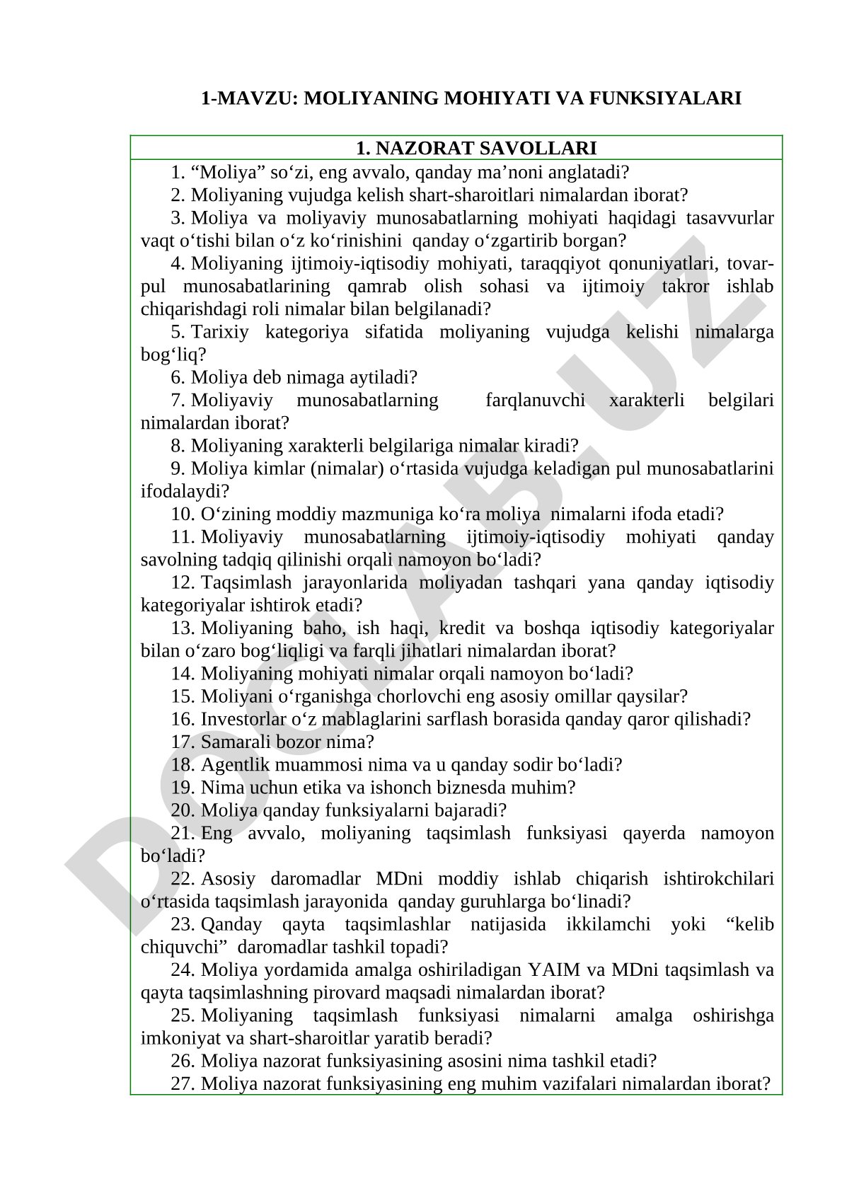 MOLIYANING MOHIYATI VA FUNKSIYALARI
