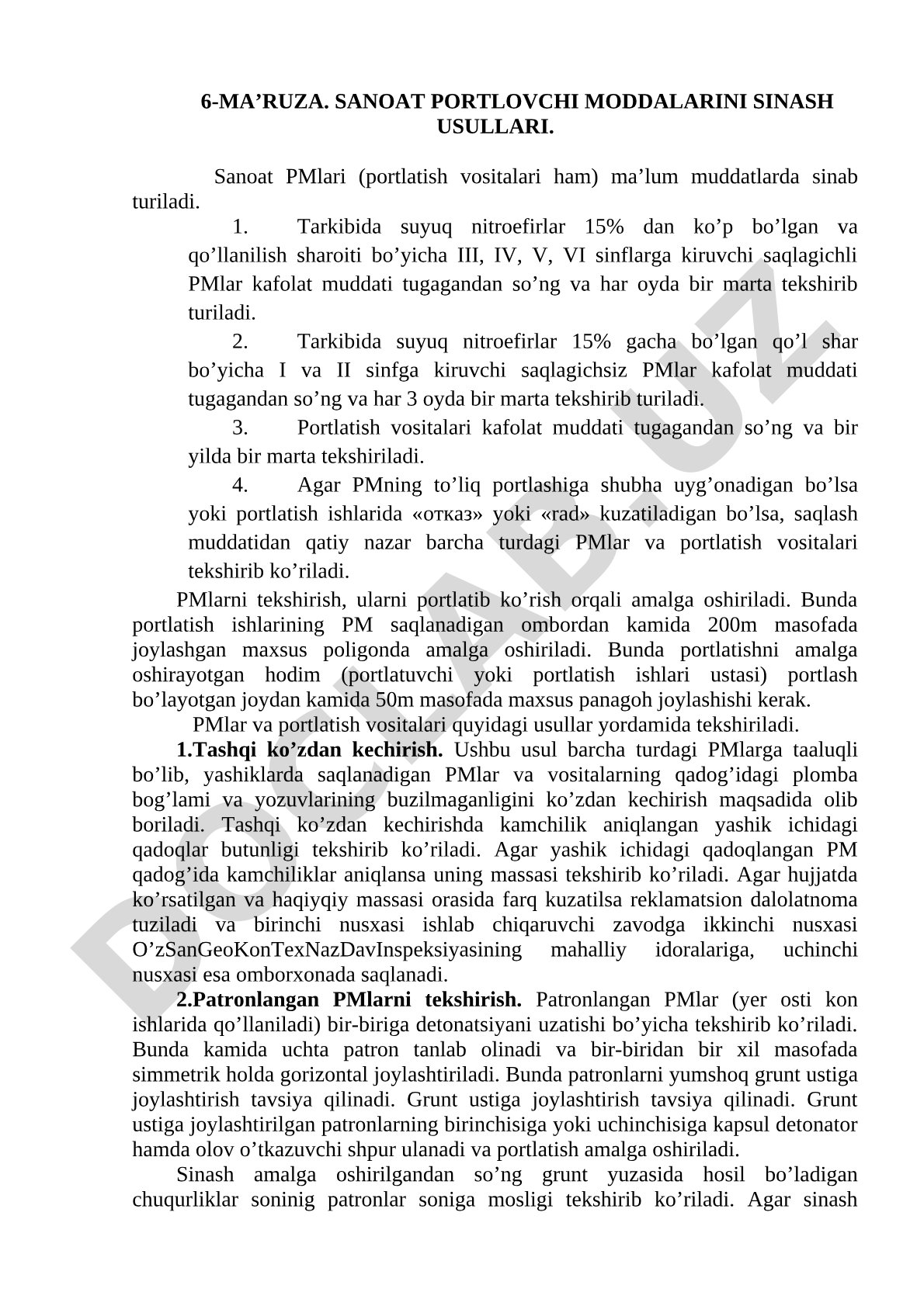6-Ma’ruza. sanoat portlovchi moddalarini sinash usullari.