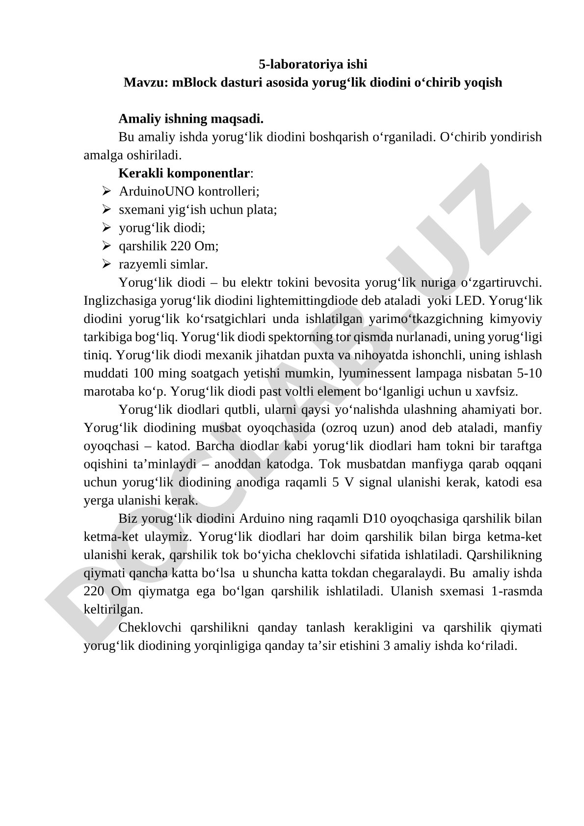 mBlock dasturi asosida yorug‘lik diodini o‘chirib yoqish