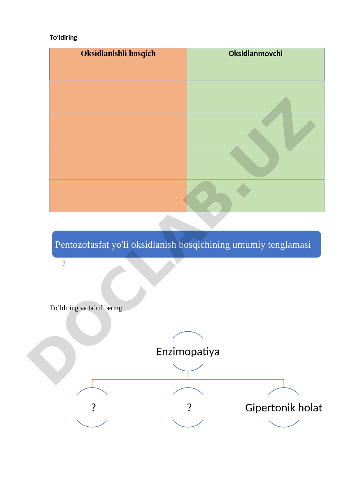 Oksidlanishli bosqich va oksidlanmovchi to'ldirish