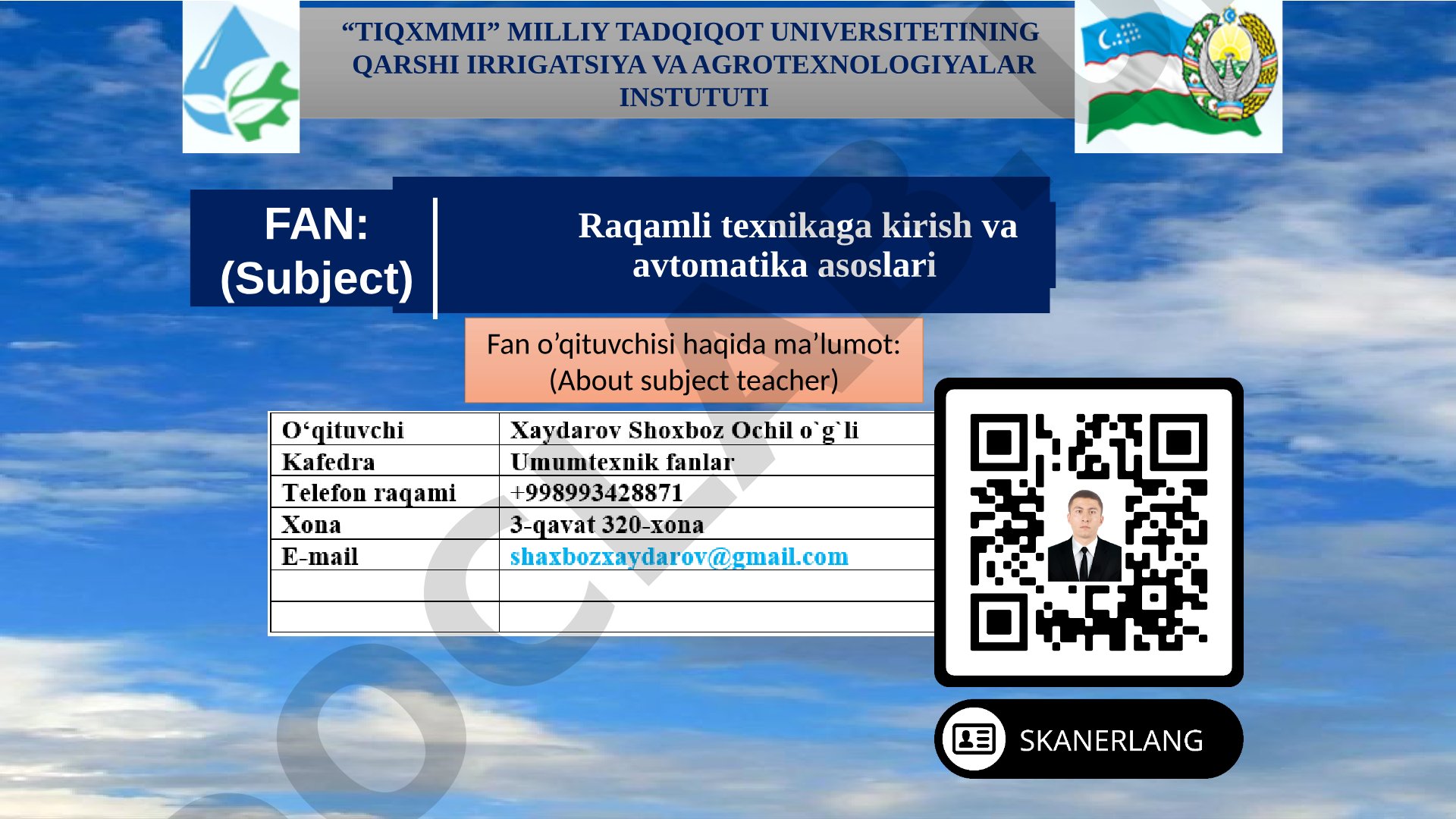 Raqamli texnikaga kirish va avtomatika asoslari