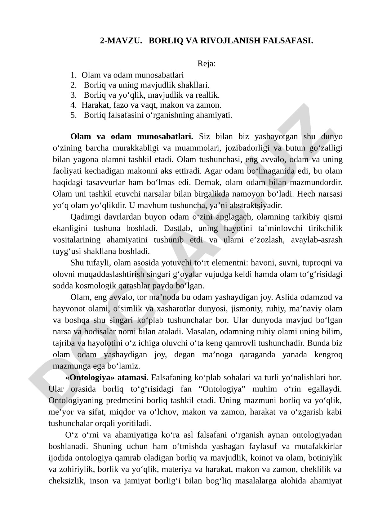 Borliq va rivojlanish falsafasi