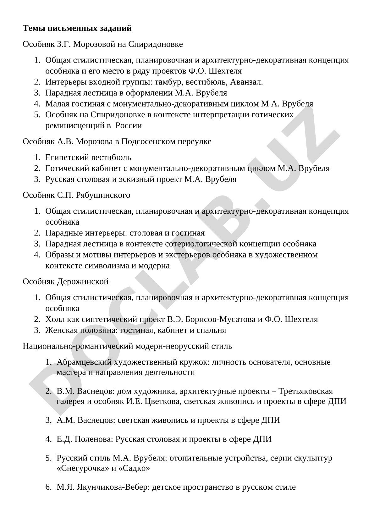 Особняки Морозовых, Рябушинского и Дерожинской в творчестве Ф.О. Шехтеля