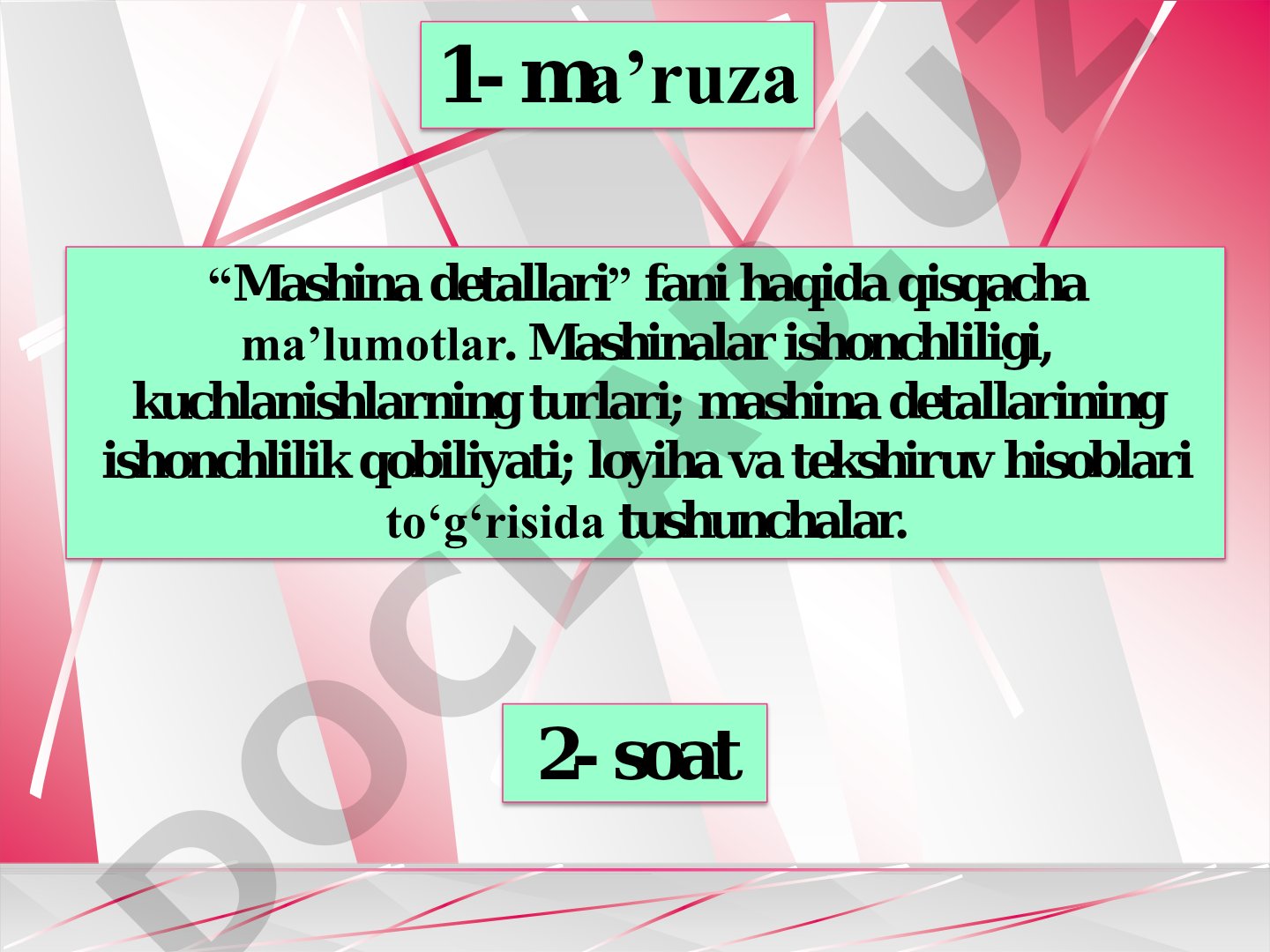 Mashina detallari fani haqida qisqacha ma'lumotlar