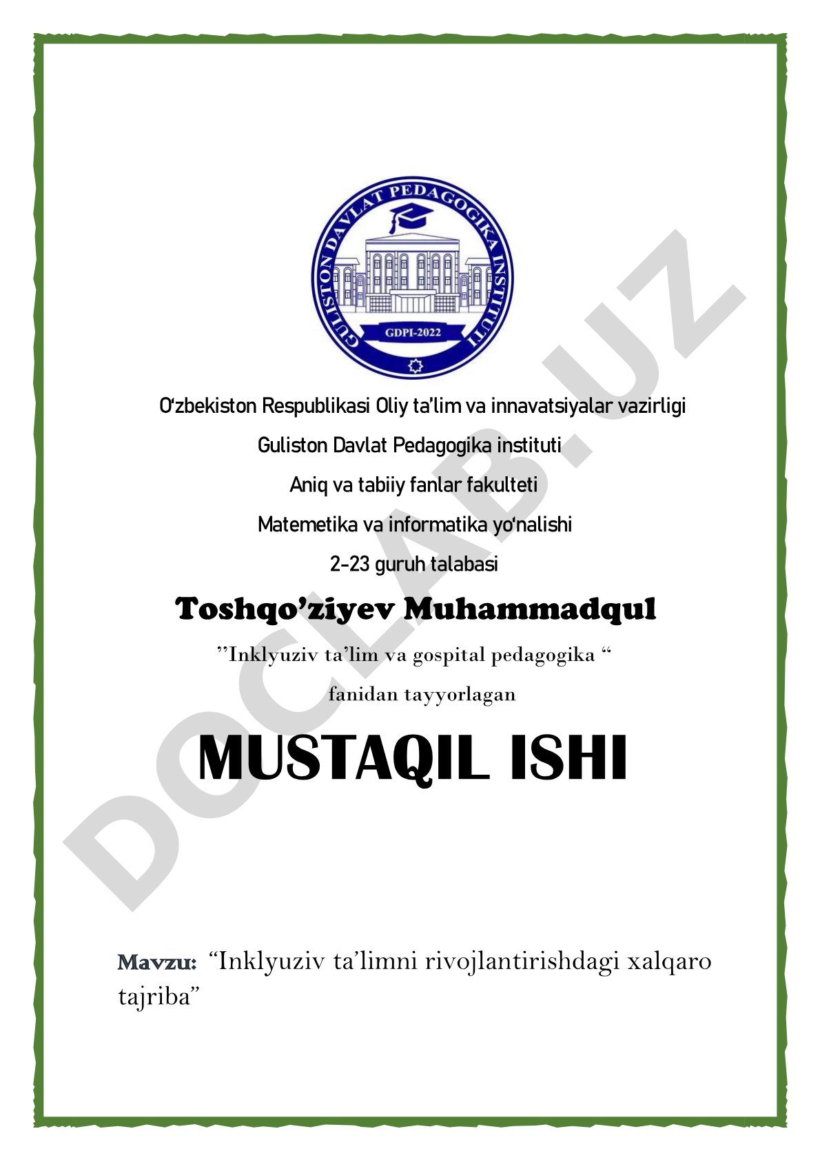 Inklyuziv ta'limni rivojlantirishdagi xalqaro tajriba