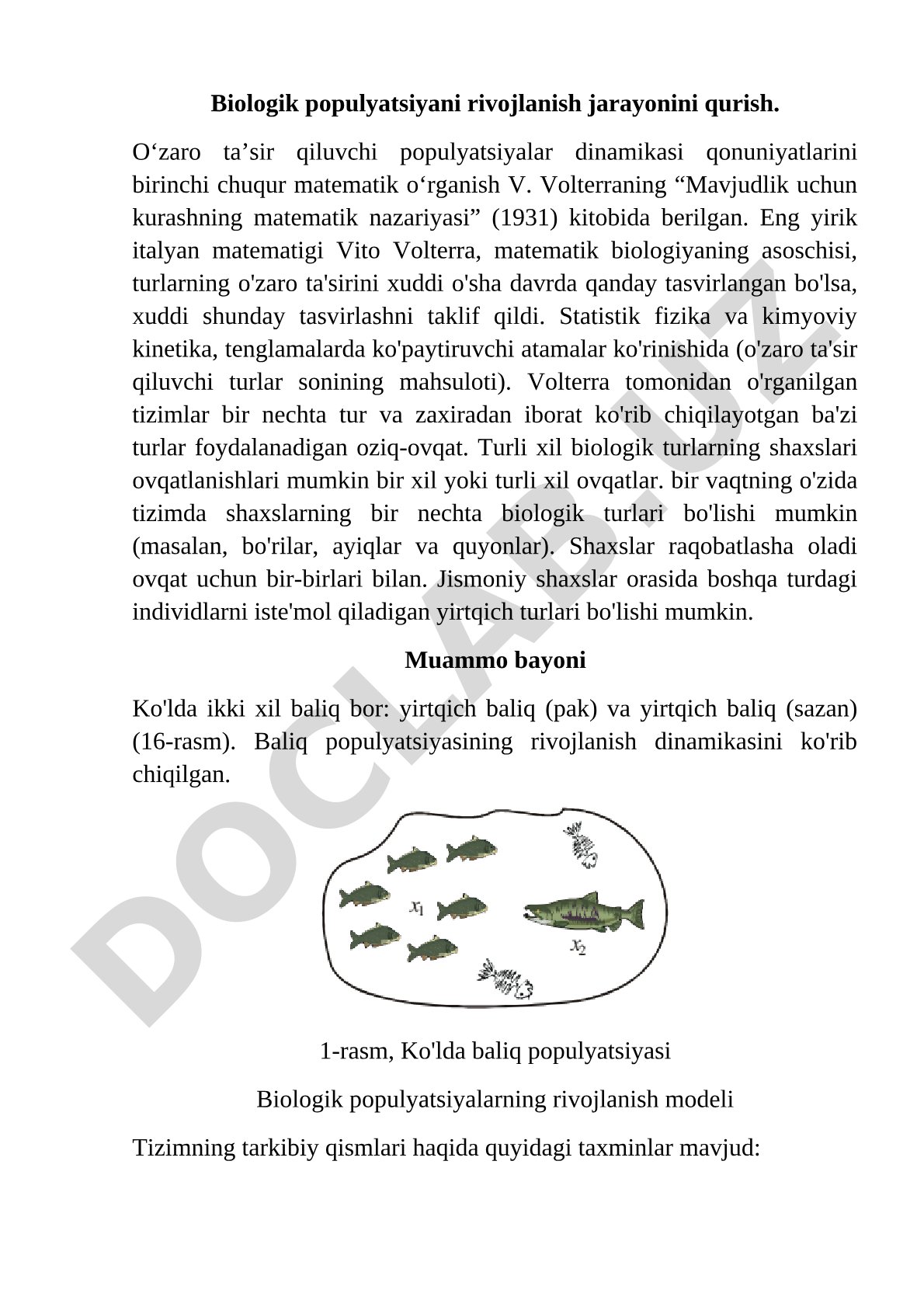 Biologik populyatsiyani rivojlanish jarayonini qurish