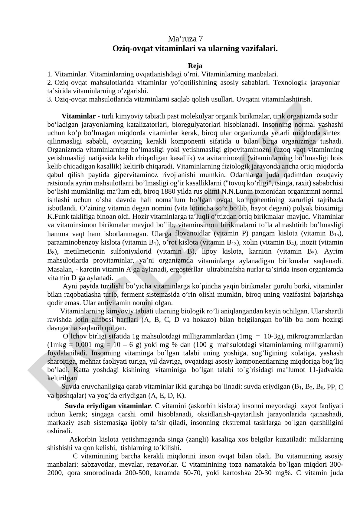 Oziq-ovqat vitaminlari va ularning vazifalari