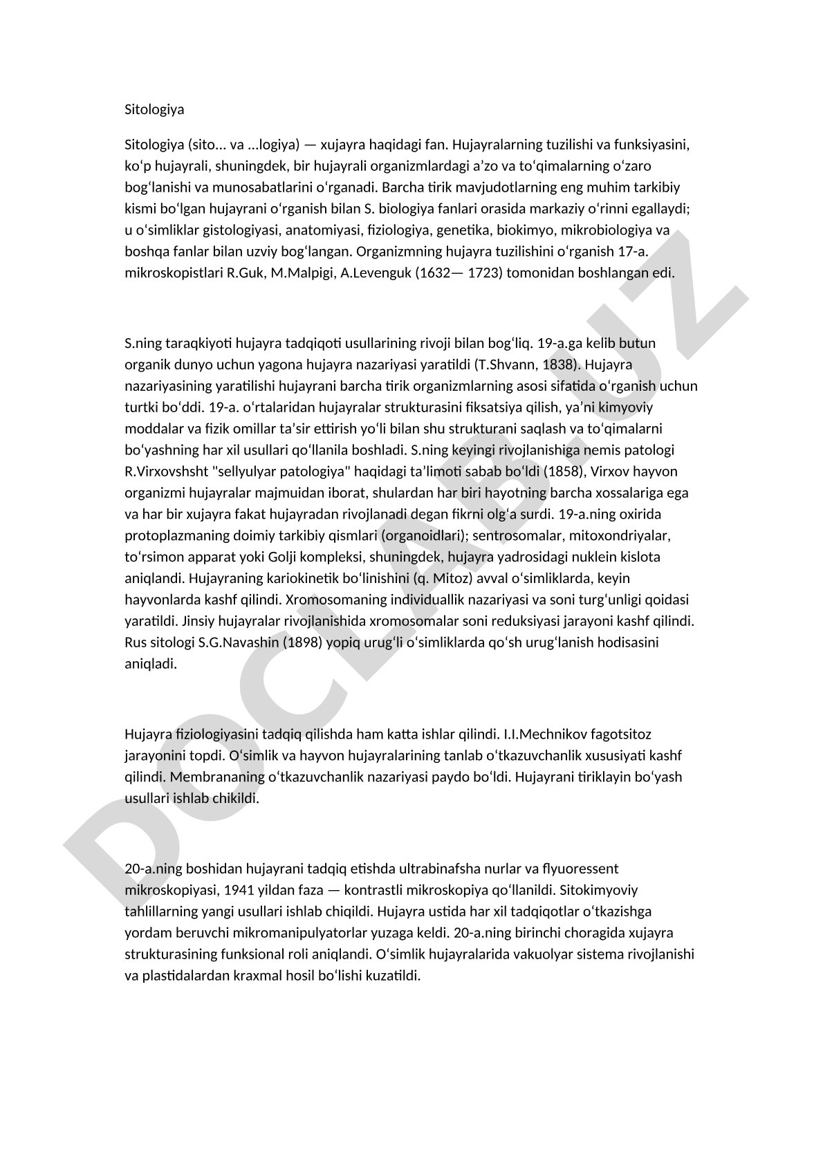 Sitologiya fanining asosiy jihatlari: hujayra tuzilishi, funksiyasi va tarixi