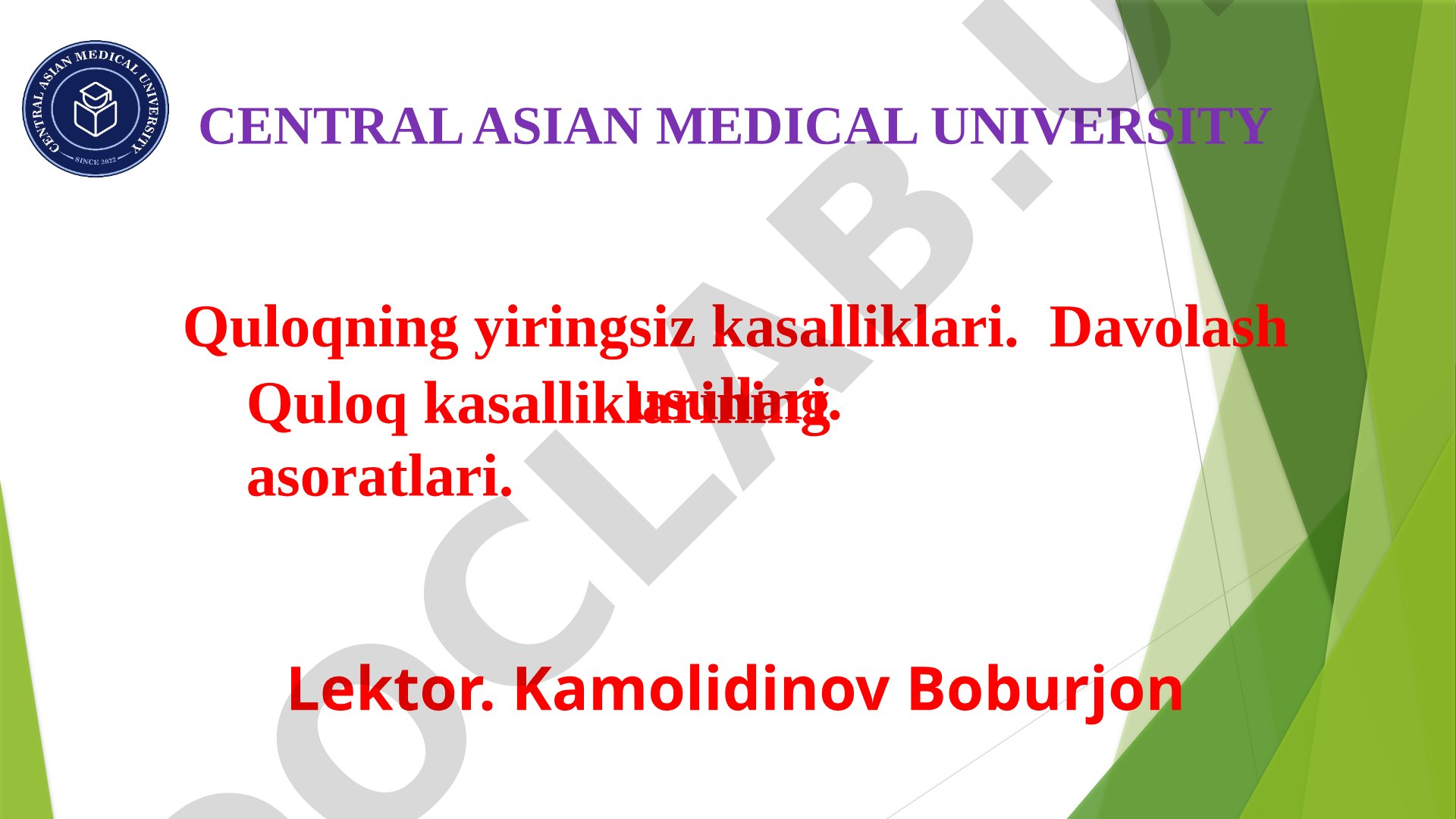 Quloqning yiringsiz kasalliklari. Davolash usullari