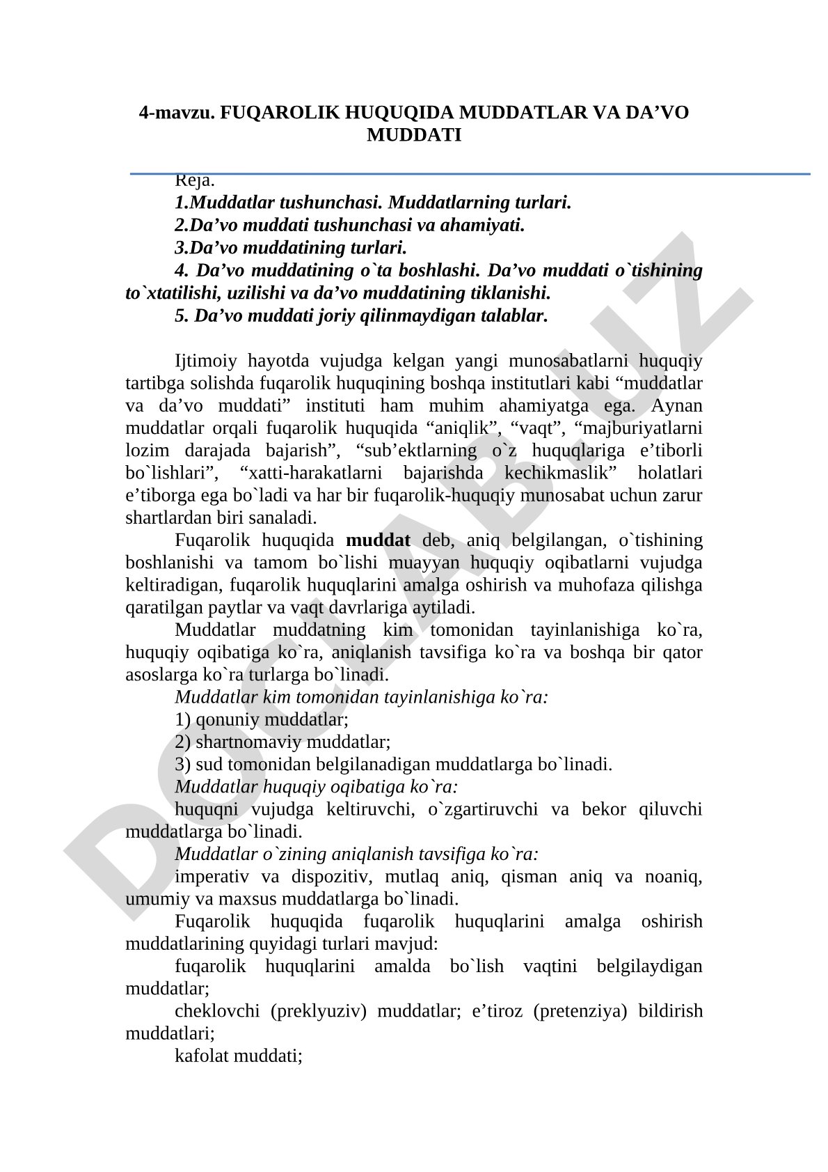 Fuqarolik huquqida muddatlar va da’vo muddati