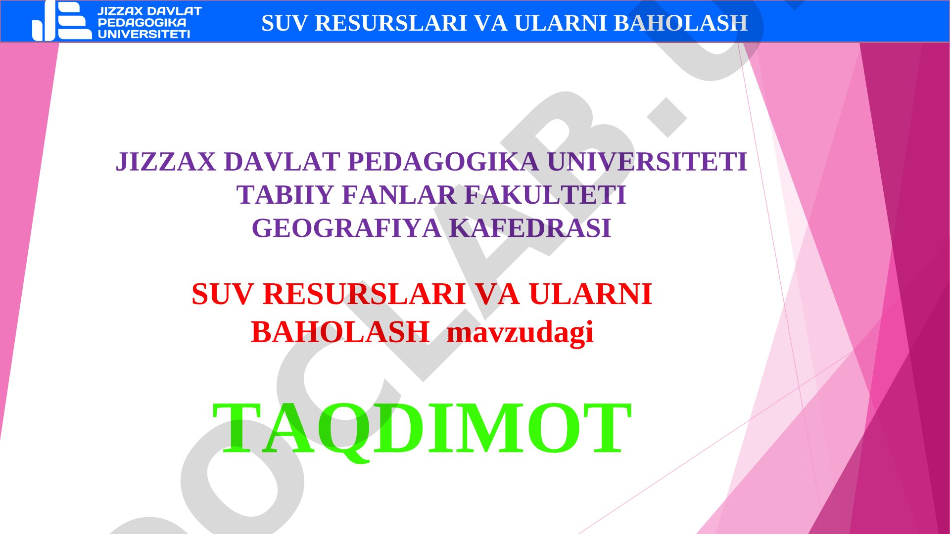 Suv resurslari va ularni baholash