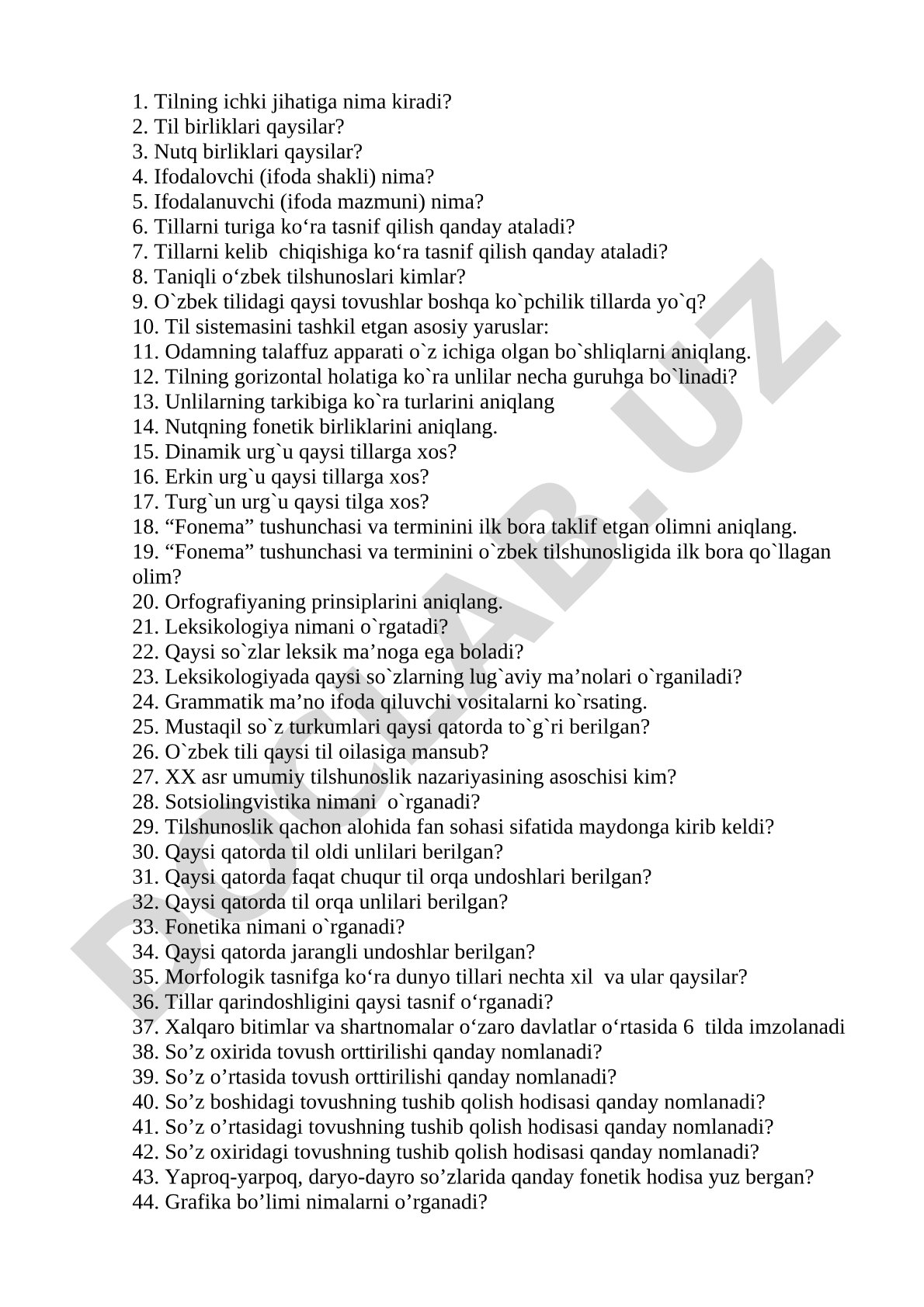 Tilshunoslikdan savollar