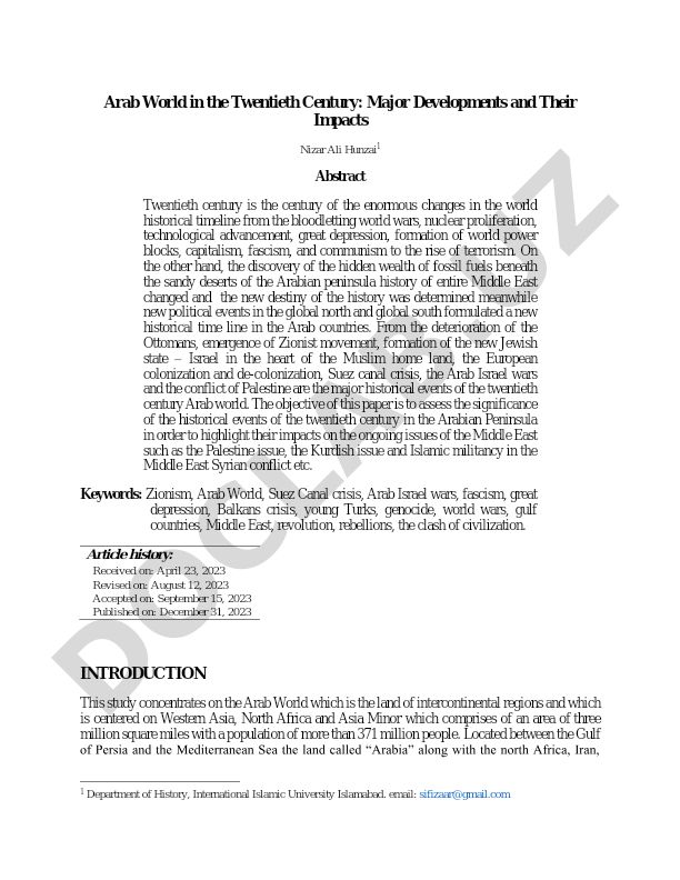 Arab World in the Twentieth Century: Major Developments and Their Impacts