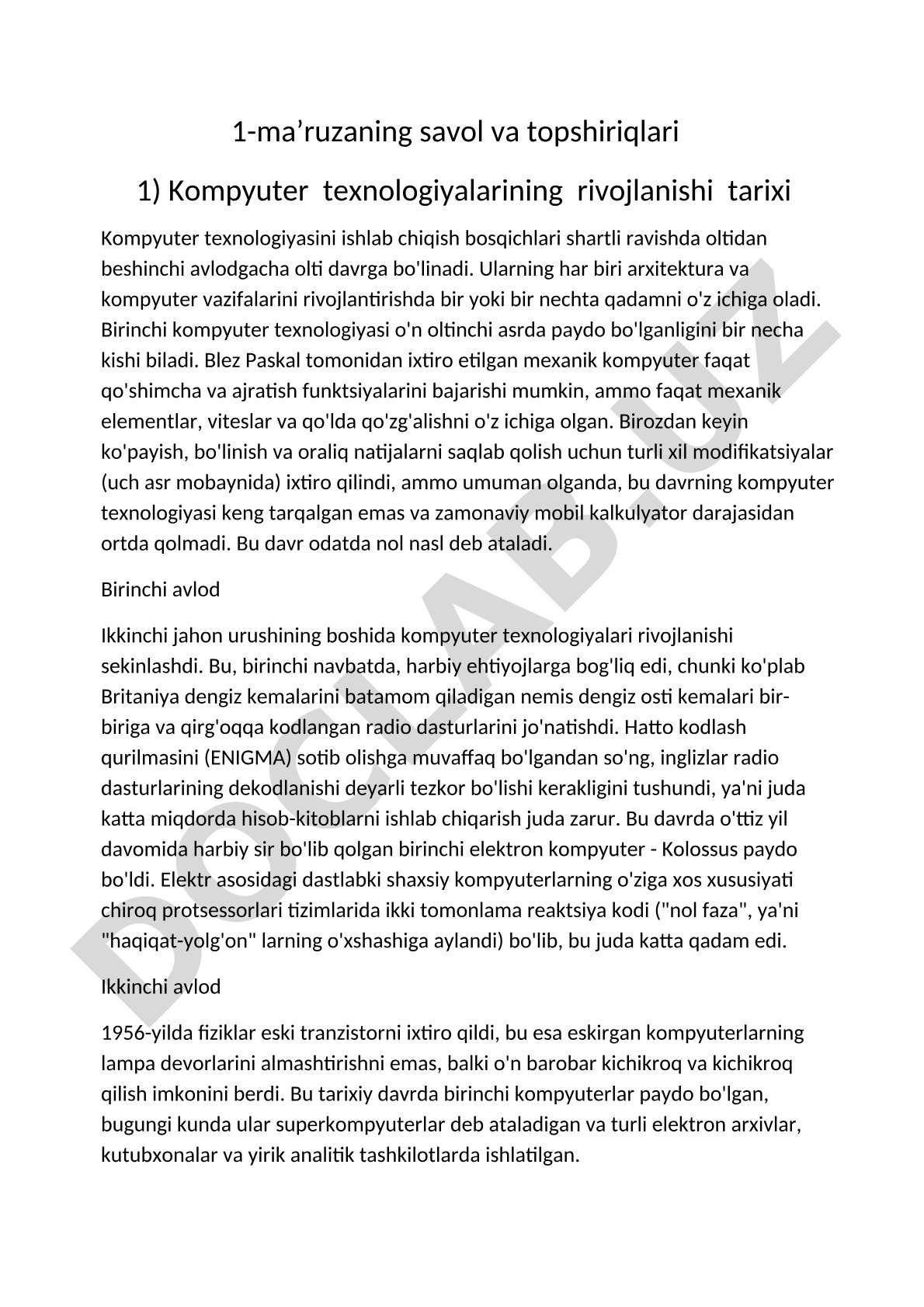 Kompyuter texnologiyalarining rivojlanishi tarixi
