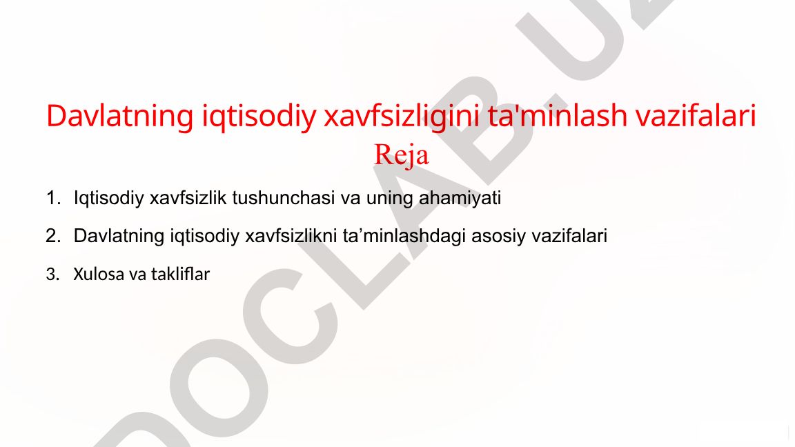 Davlatning iqtisodiy xavfsizligini ta'minlash vazifalari