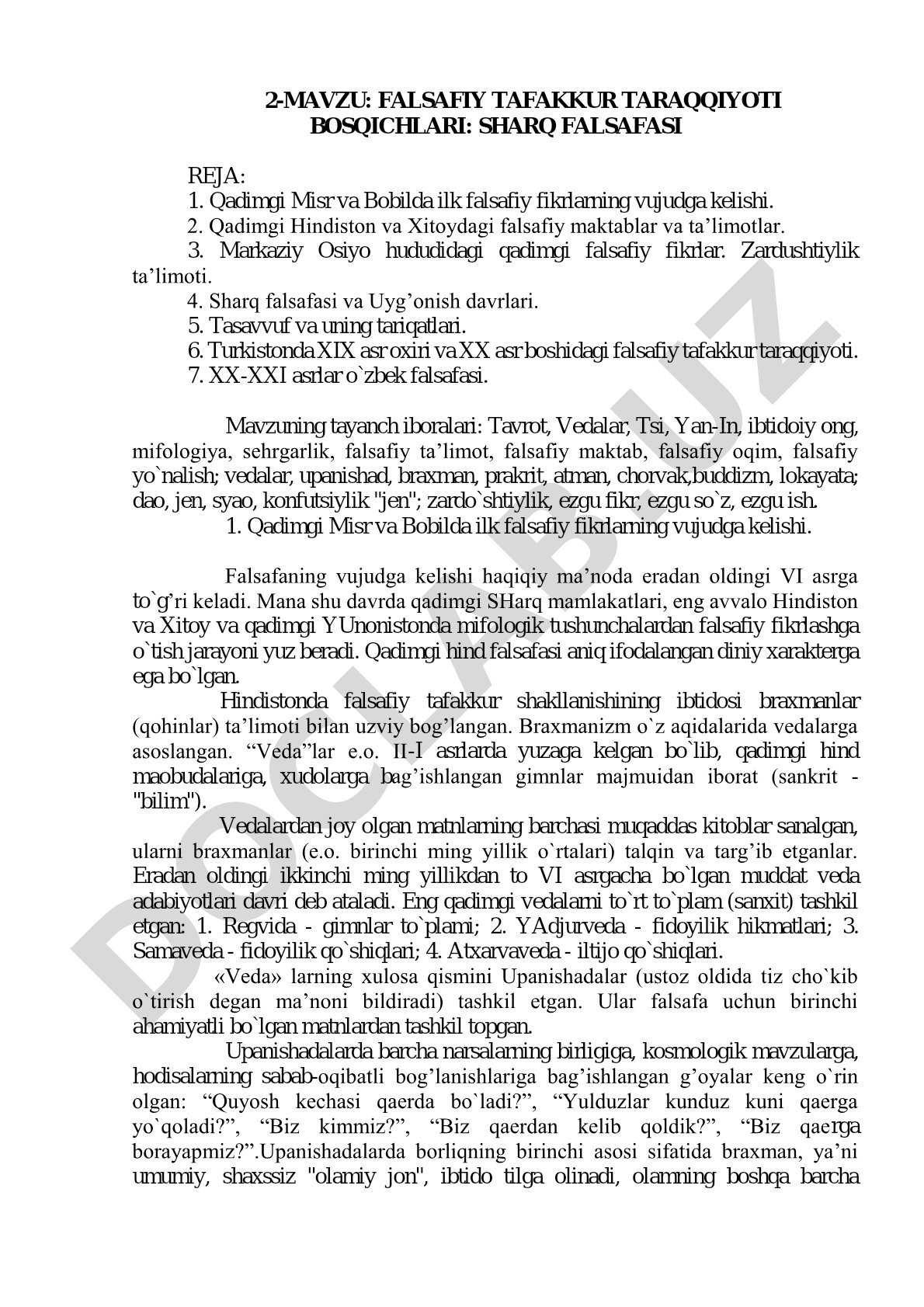Falsafiy tafakkur taraqqiyoti bosqichlari: Sharq falsafasi