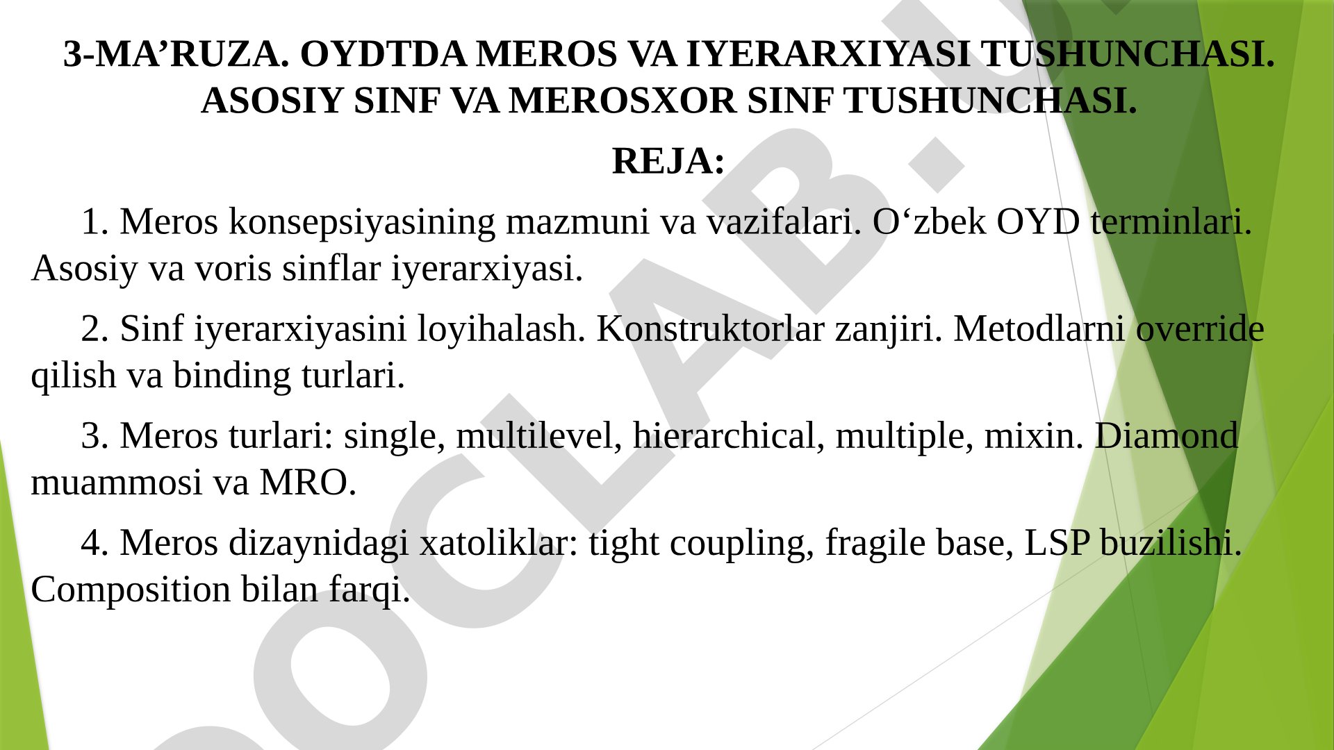 OYDda meros va iyerarxiyasi tushunchasi