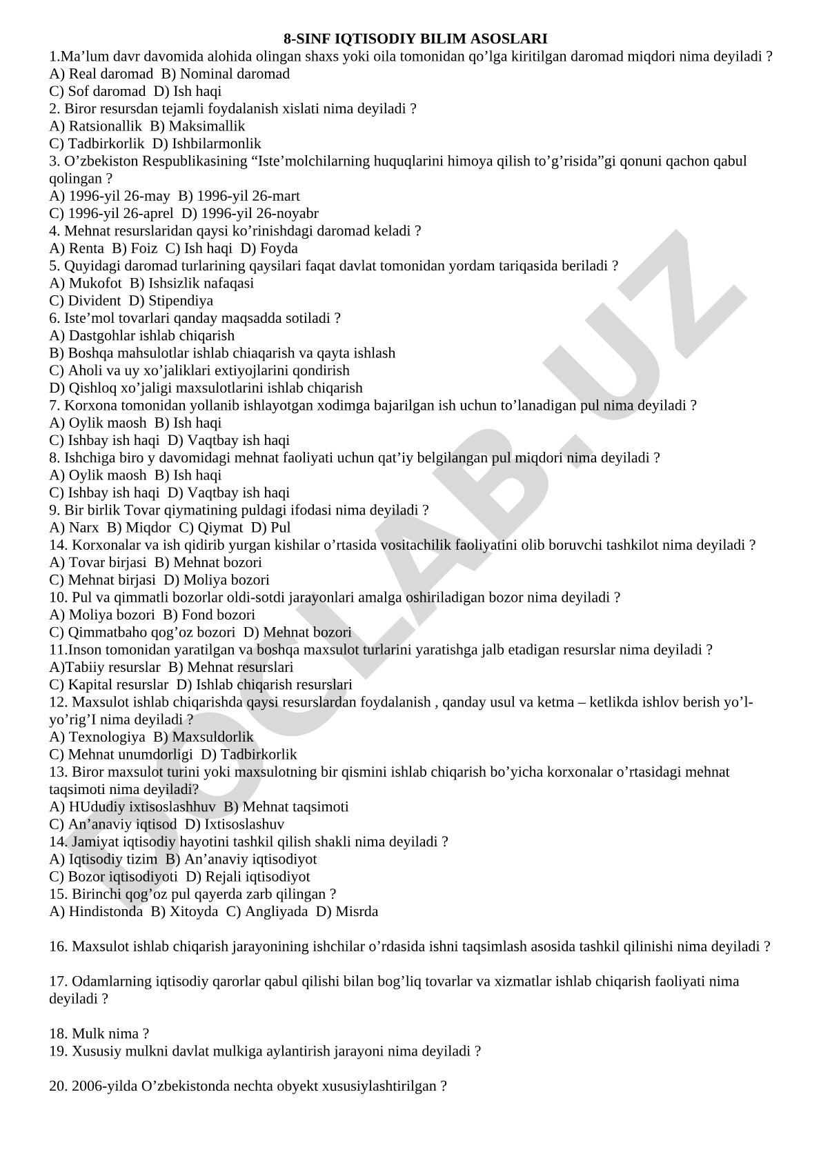 8-sinf iqtisodiy bilim asoslari