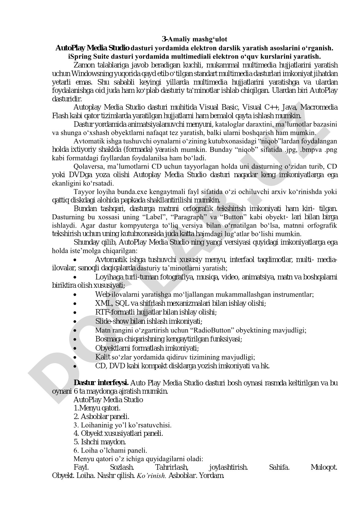 3-Amaliy mashg‘ulot AutoPlay Media Studio dasturi yordamida elektron darslik yaratish asoslarini o‘r