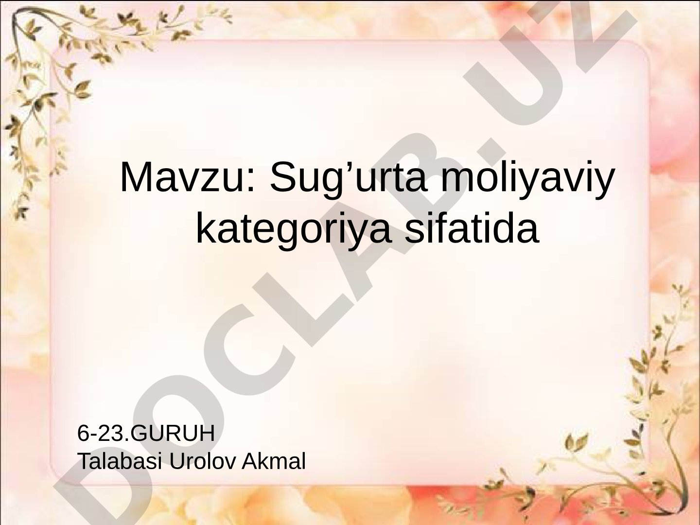 Sug'urta moliyaviy kategoriya sifatida