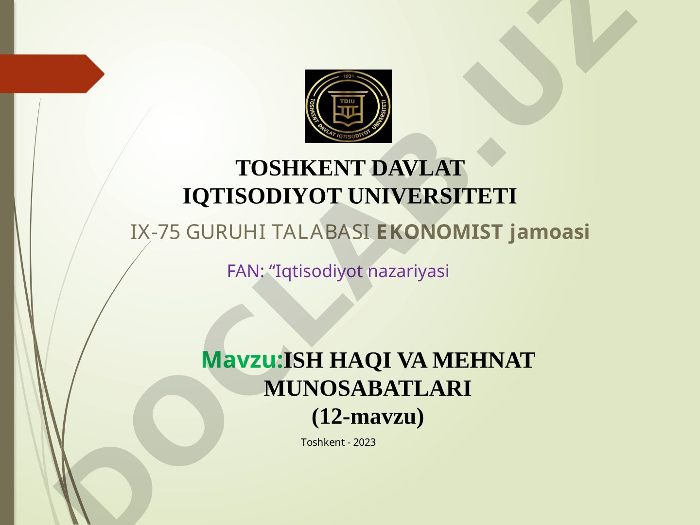 ISH HAQI VA MEHNAT MUNOSABATLARI
