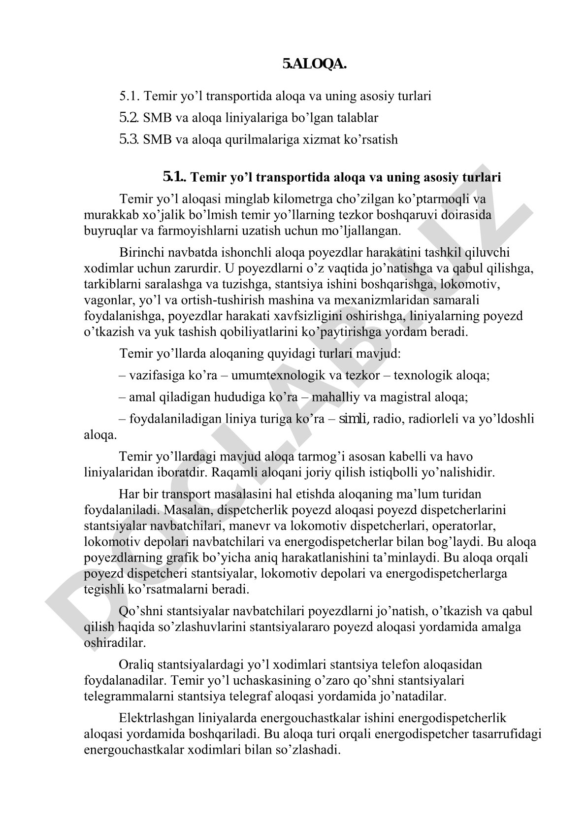 Temir yo'l transportida aloqa va uning asosiy turlari