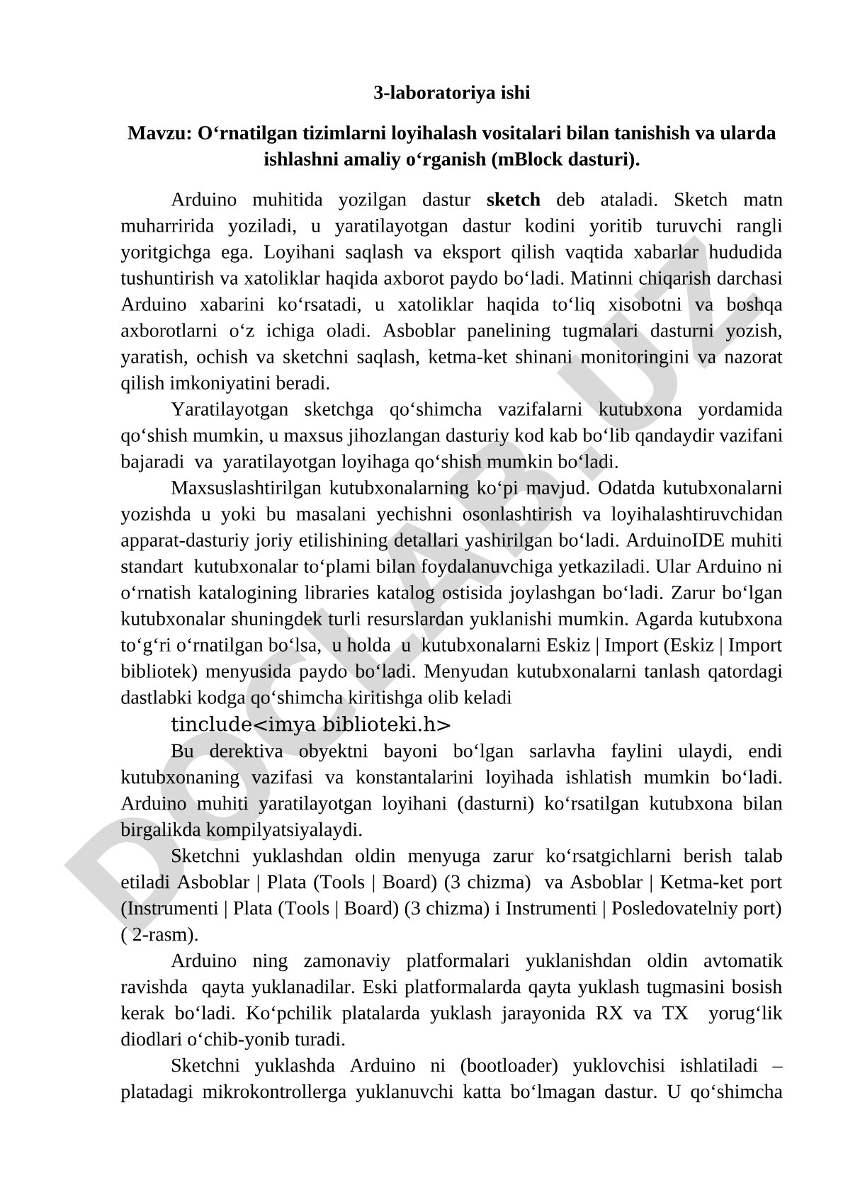 O‘rnatilgan tizimlarni loyihalash vositalari bilan tanishish va ularda ishlashni amaliy o‘rganish (mBlock dasturi)