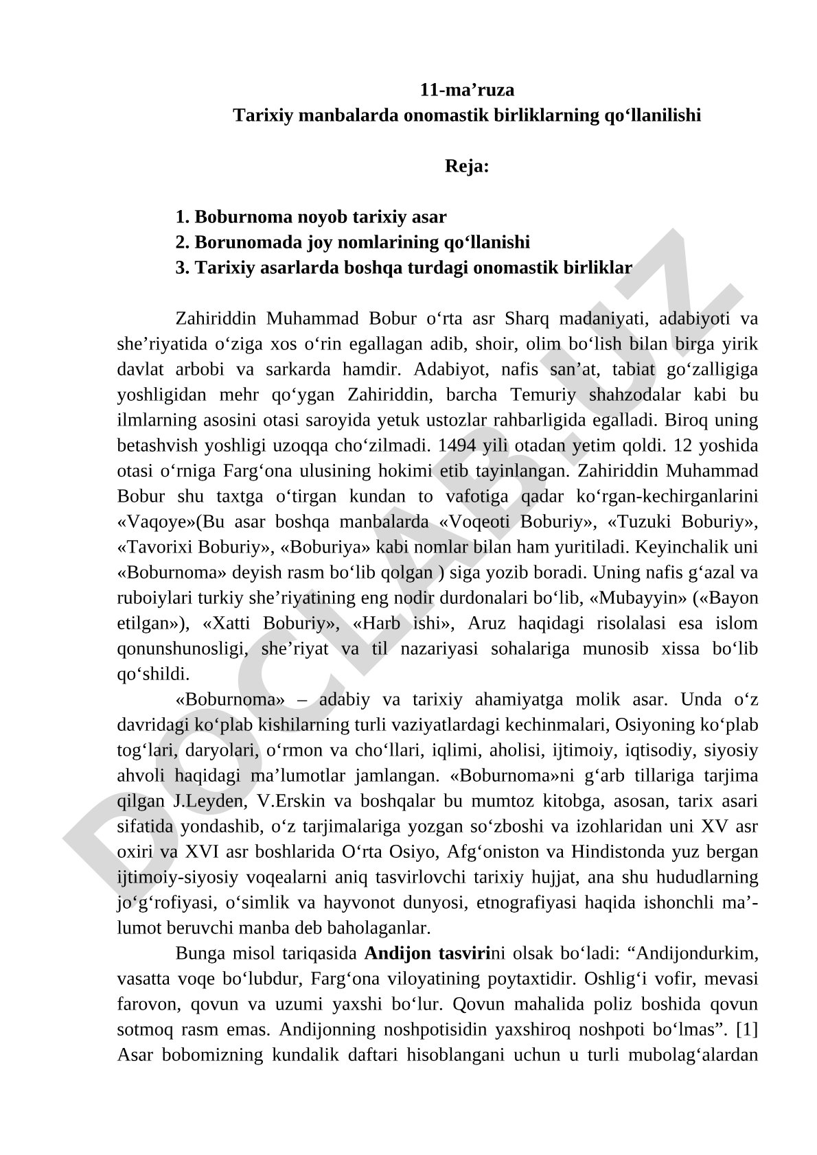 Tarixiy manbalarda onomastik birliklarning qo‘llanilishi