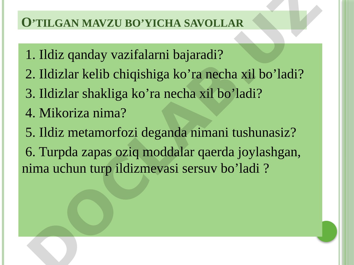 O'simliklarning ildiz va novda organlari