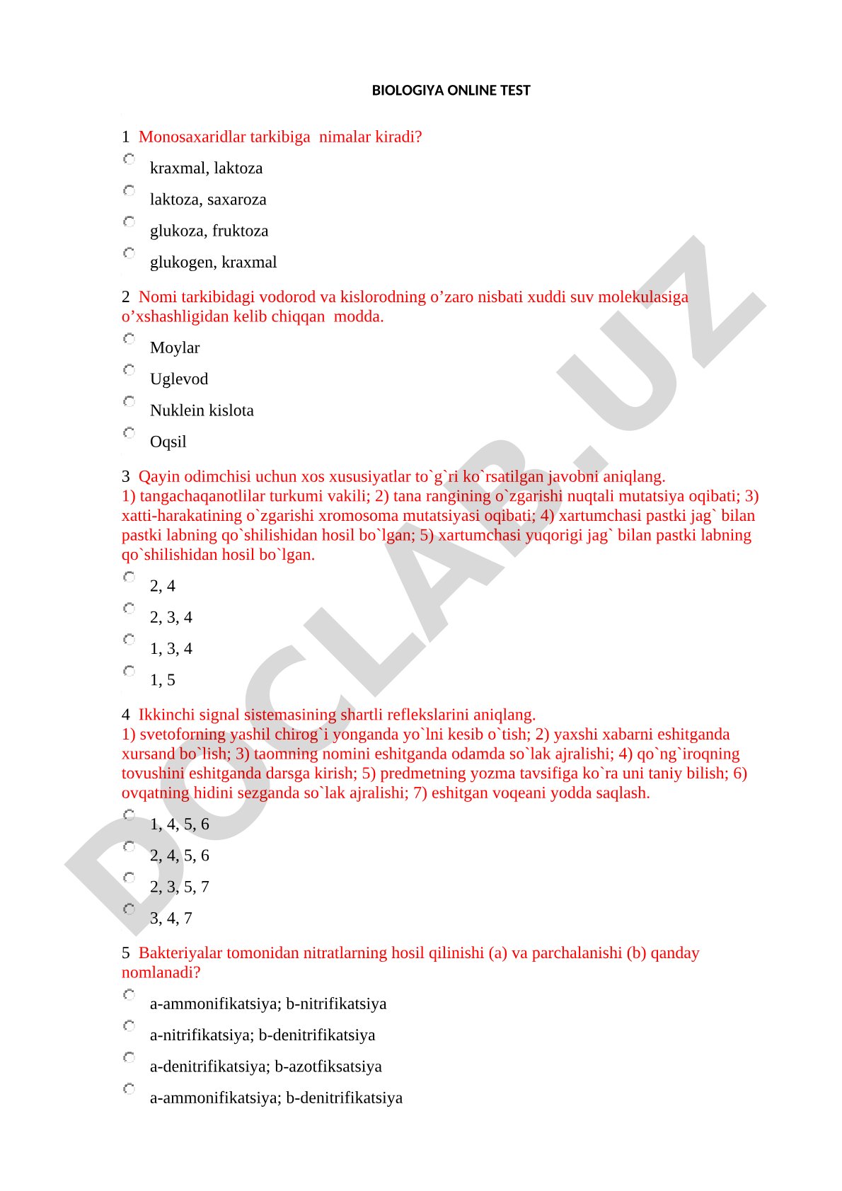 Biologiya online test