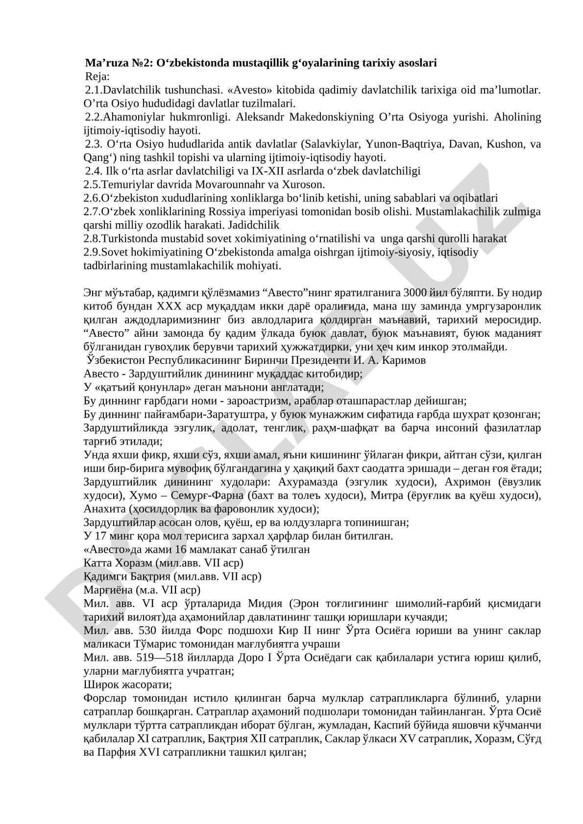 O‘zbekistonda mustaqillik g‘oyalarining tarixiy asoslari