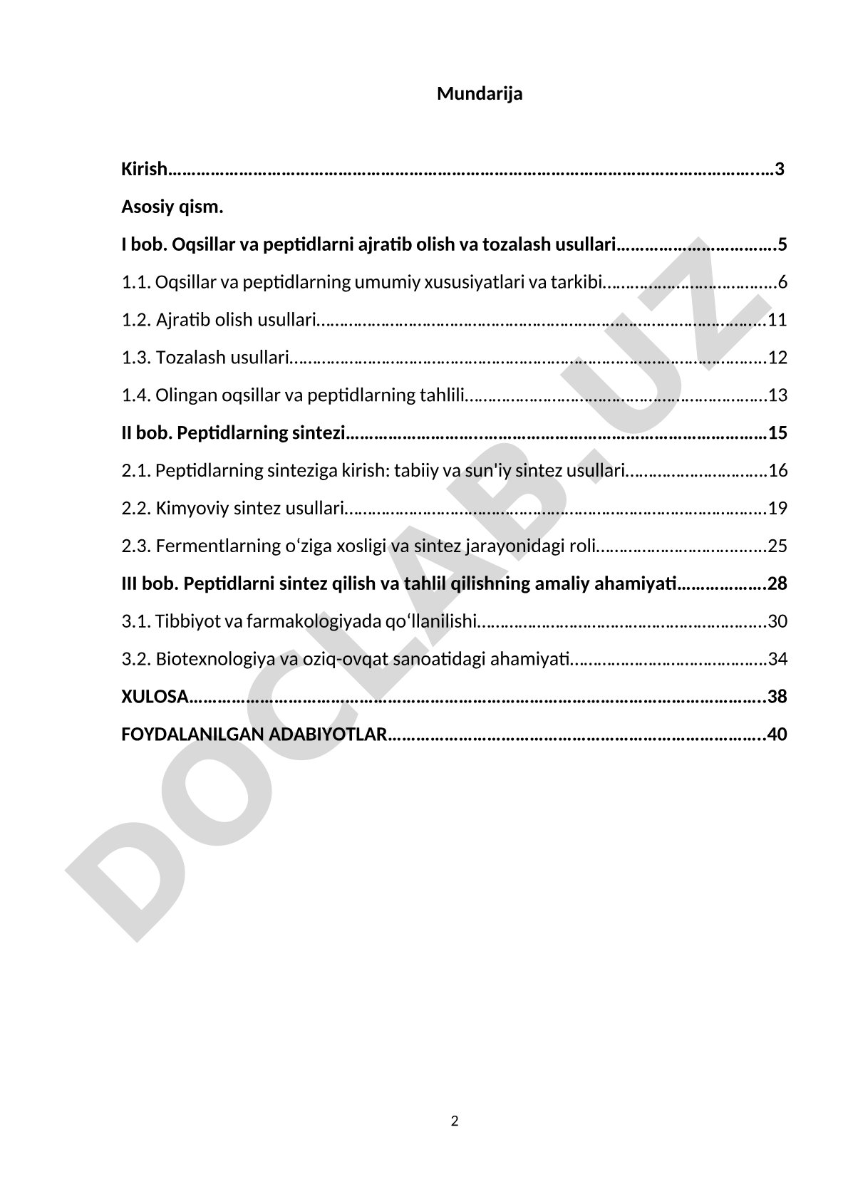 Oqsillar va peptidlarni ajratib olish va tozalash usullari. Peptidlarning sintezi.