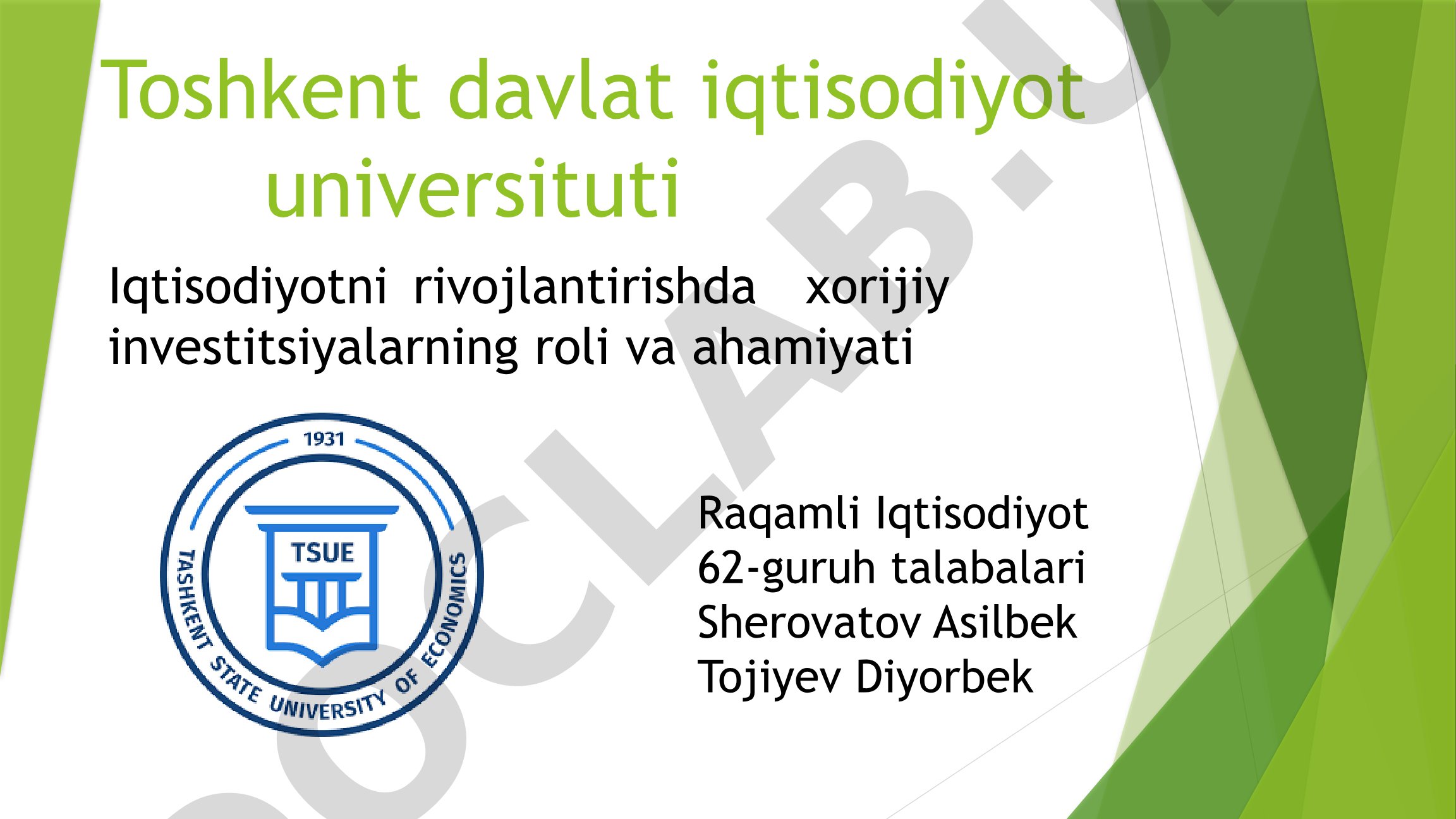 Iqtisodiyotni rivojlantirishda xorijiy investitsiyalarning roli va ahamiyati