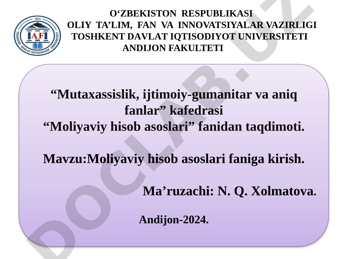 Moliyaviy hisob asoslari faniga kirish