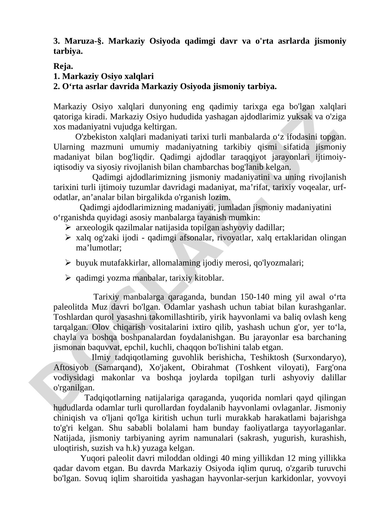 Markaziy Osiyoda qadimgi davr va o'rta asrlarda jismoniy tarbiya