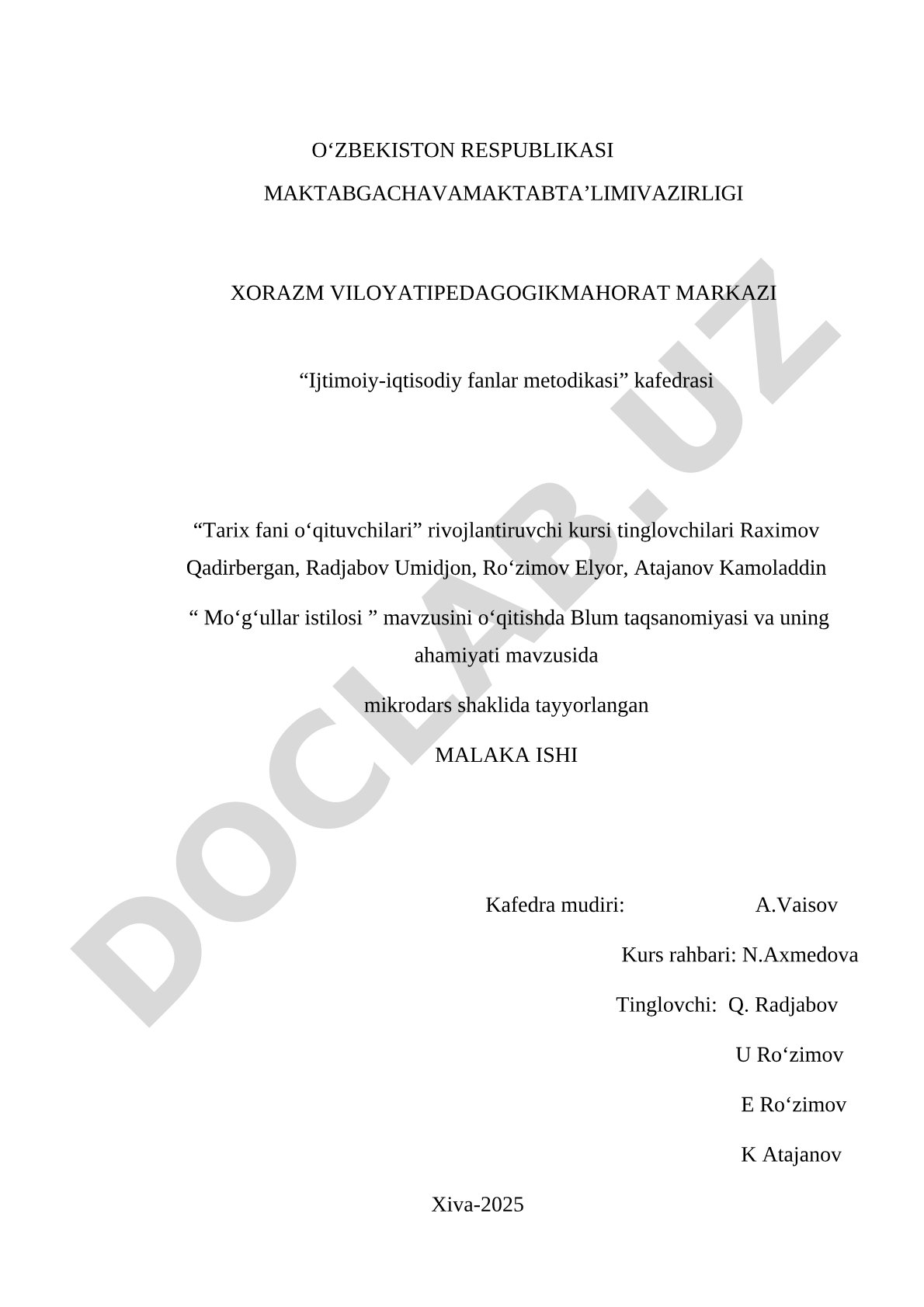Mo'g'ullar istilosini o'qitishda Blum taksonomiyasi va uning ahamiyati