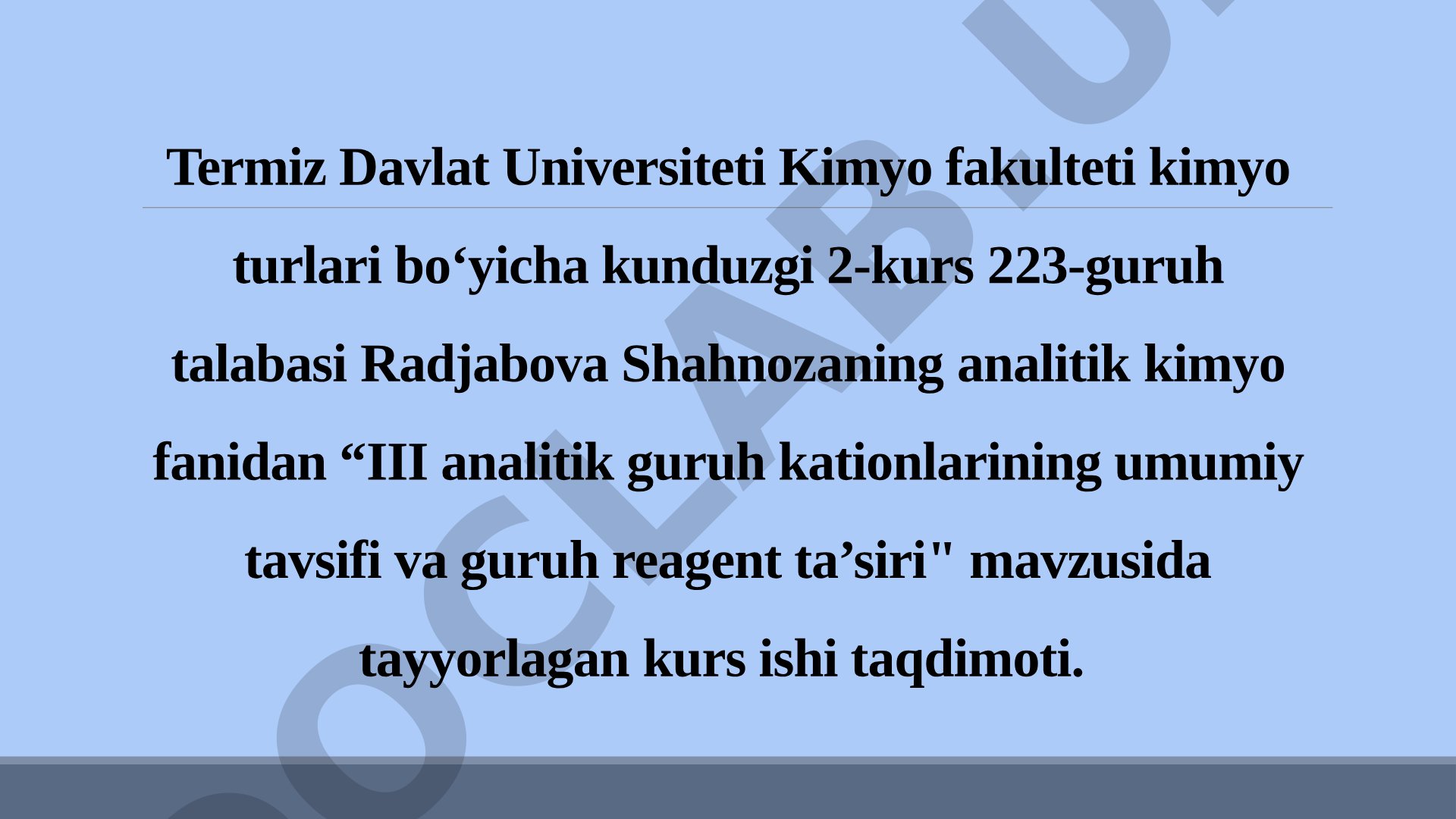 III analitik guruh kationlarining umumiy tavsifi va guruh reagent ta’siri