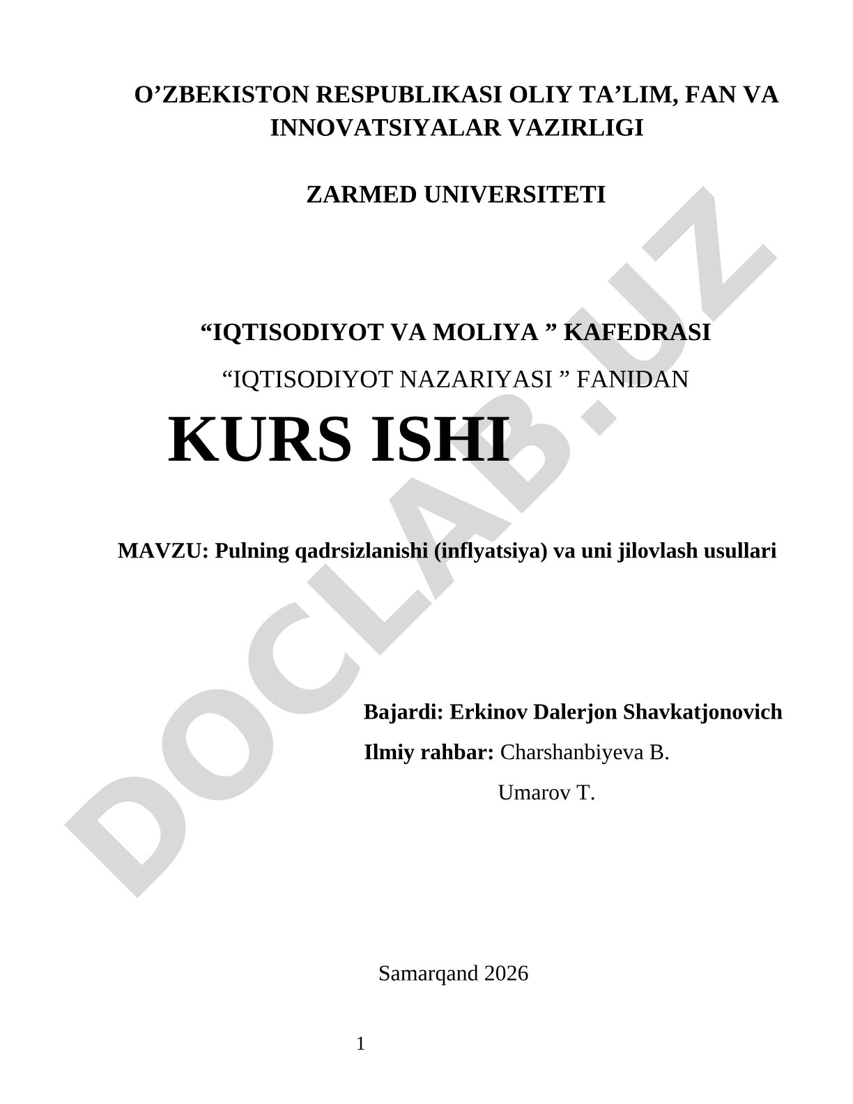 Pulning qadrsizlanishi (inflyatsiya) va uni jilovlash usullari