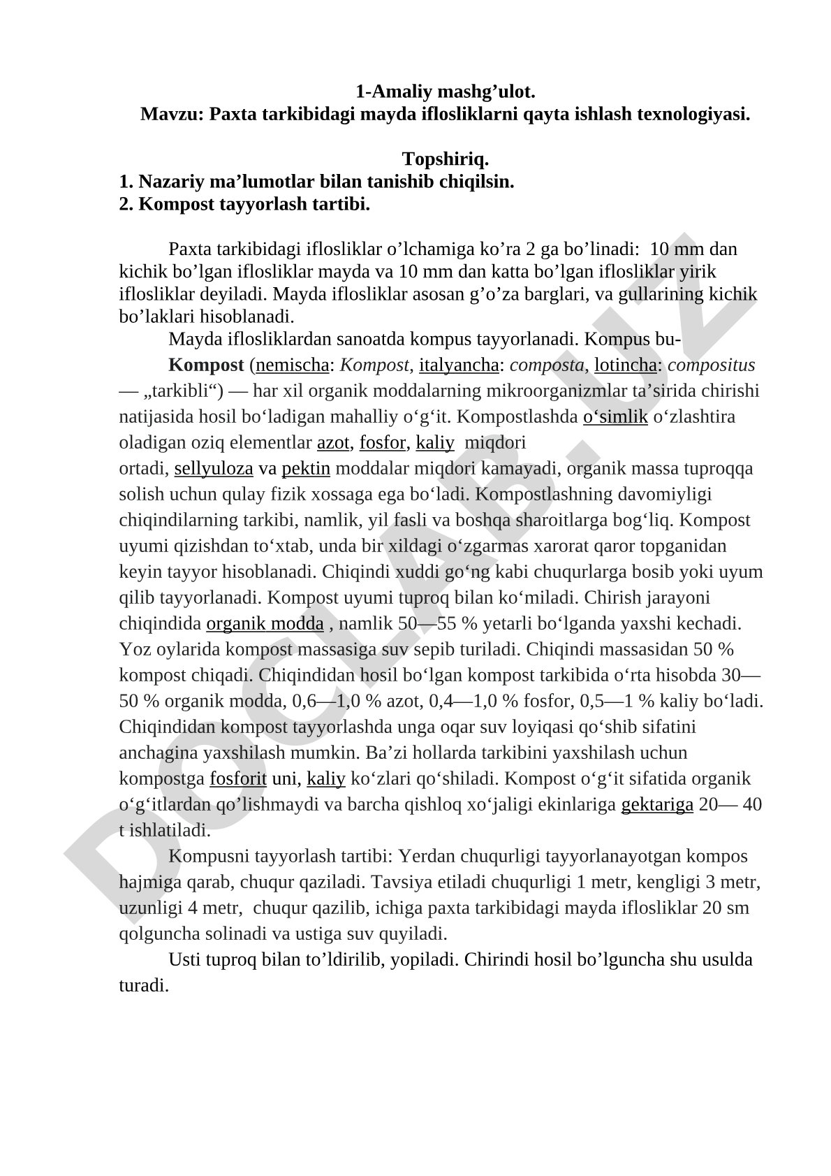 Paxta tarkibidagi mayda iflosliklarni qayta ishlash texnologiyasi