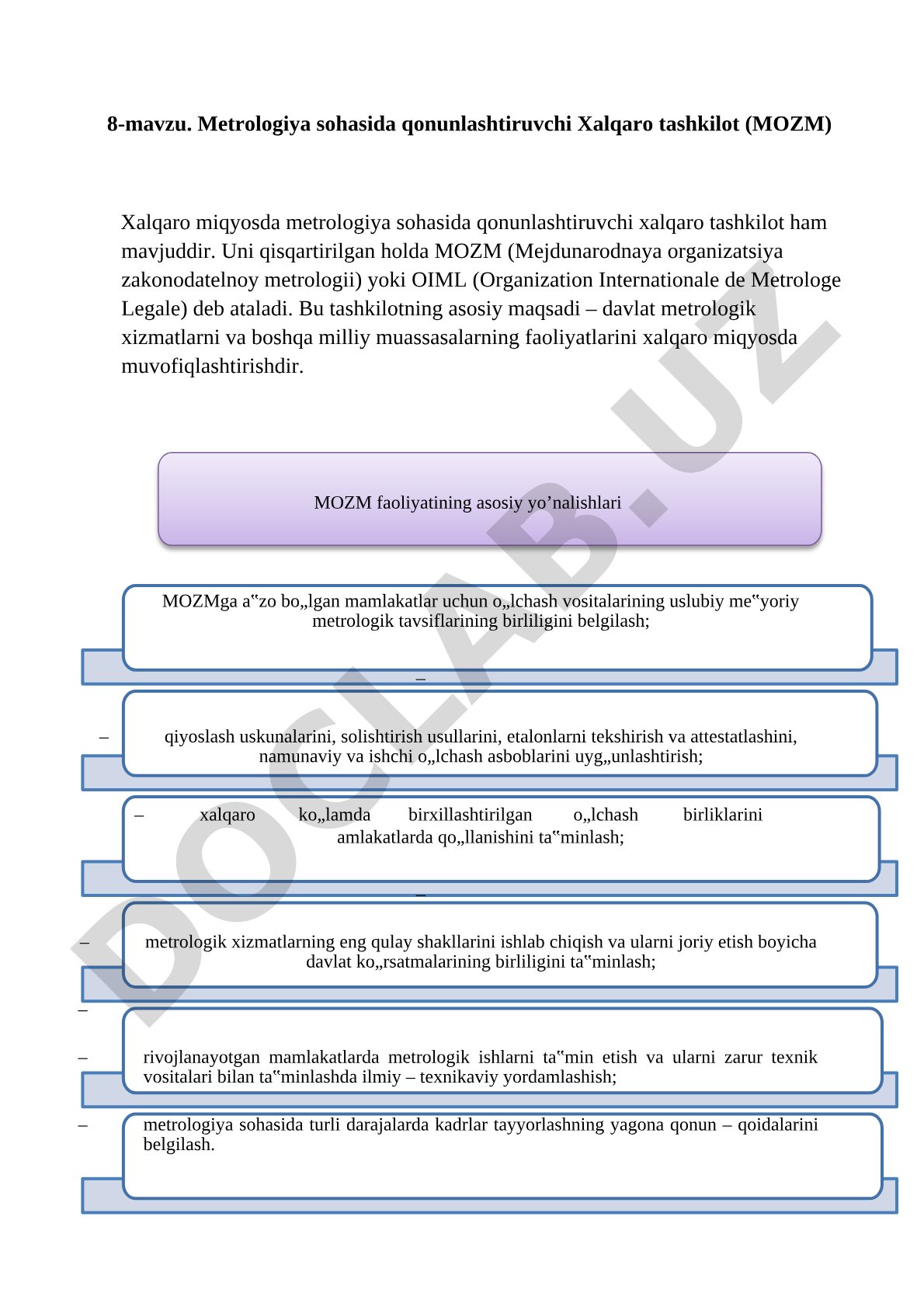 Metrologiya sohasida qonunlashtiruvchi Xalqaro tashkilot (MOZM)