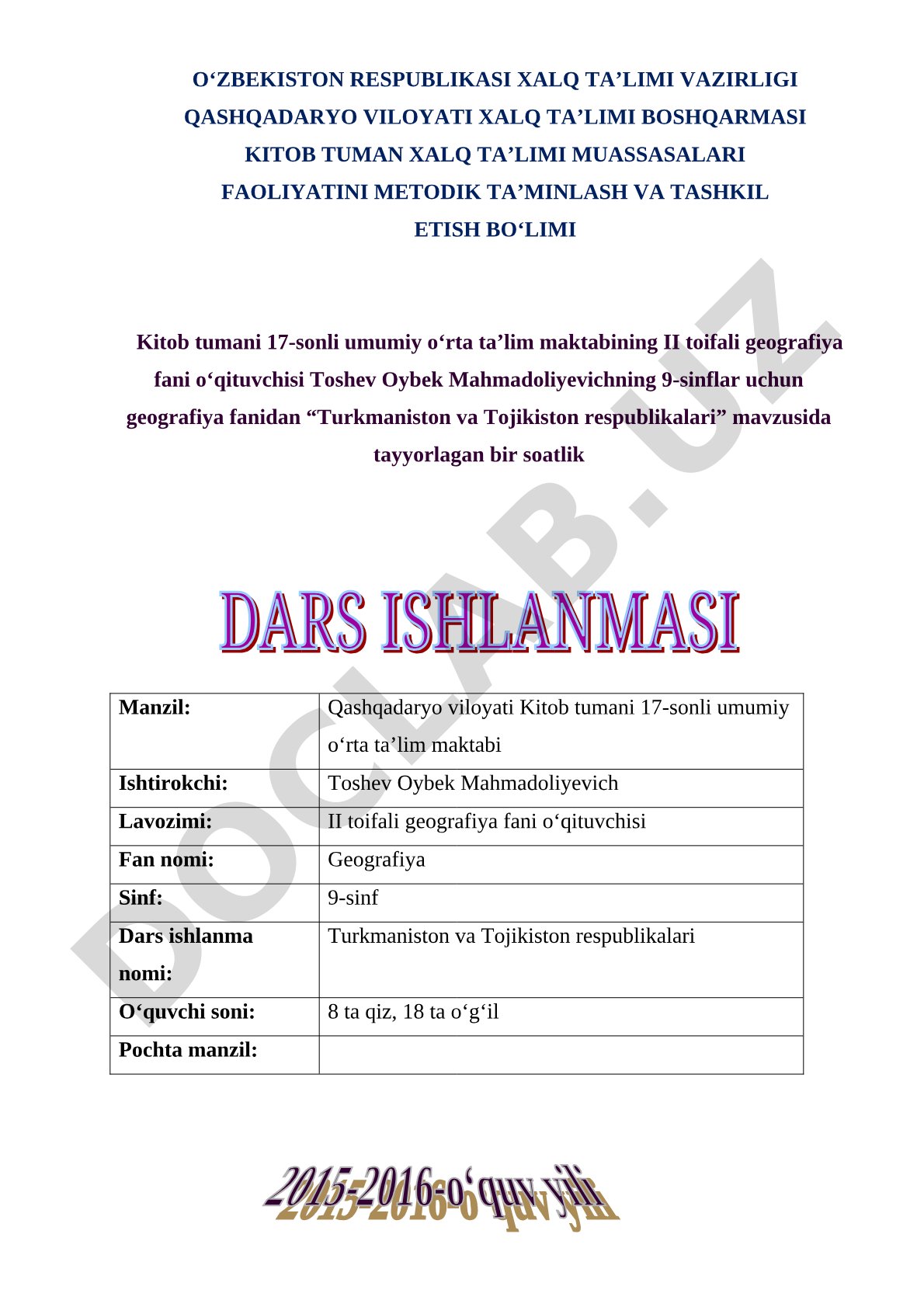 Turkmaniston va Tojikiston respublikalari