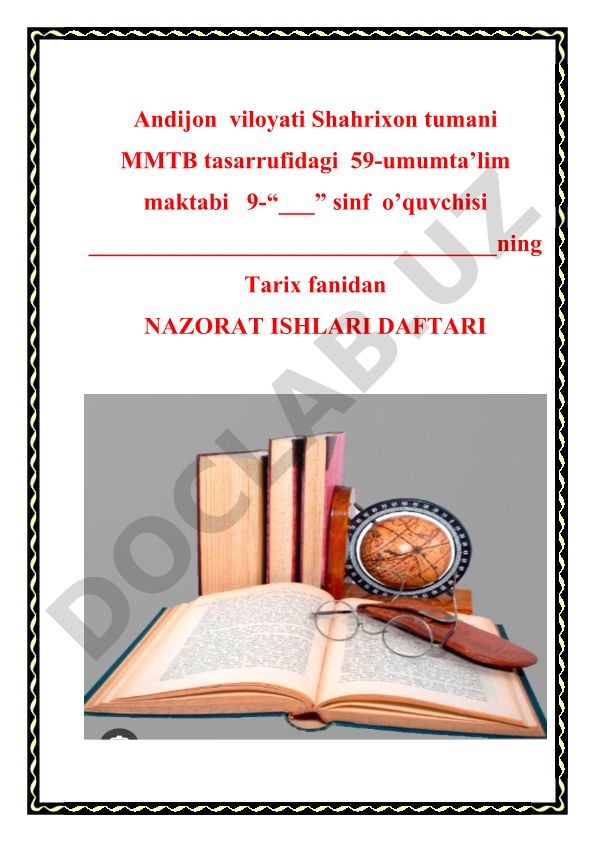 Tarix fanidan 9-sinf nazorat ishi testlari