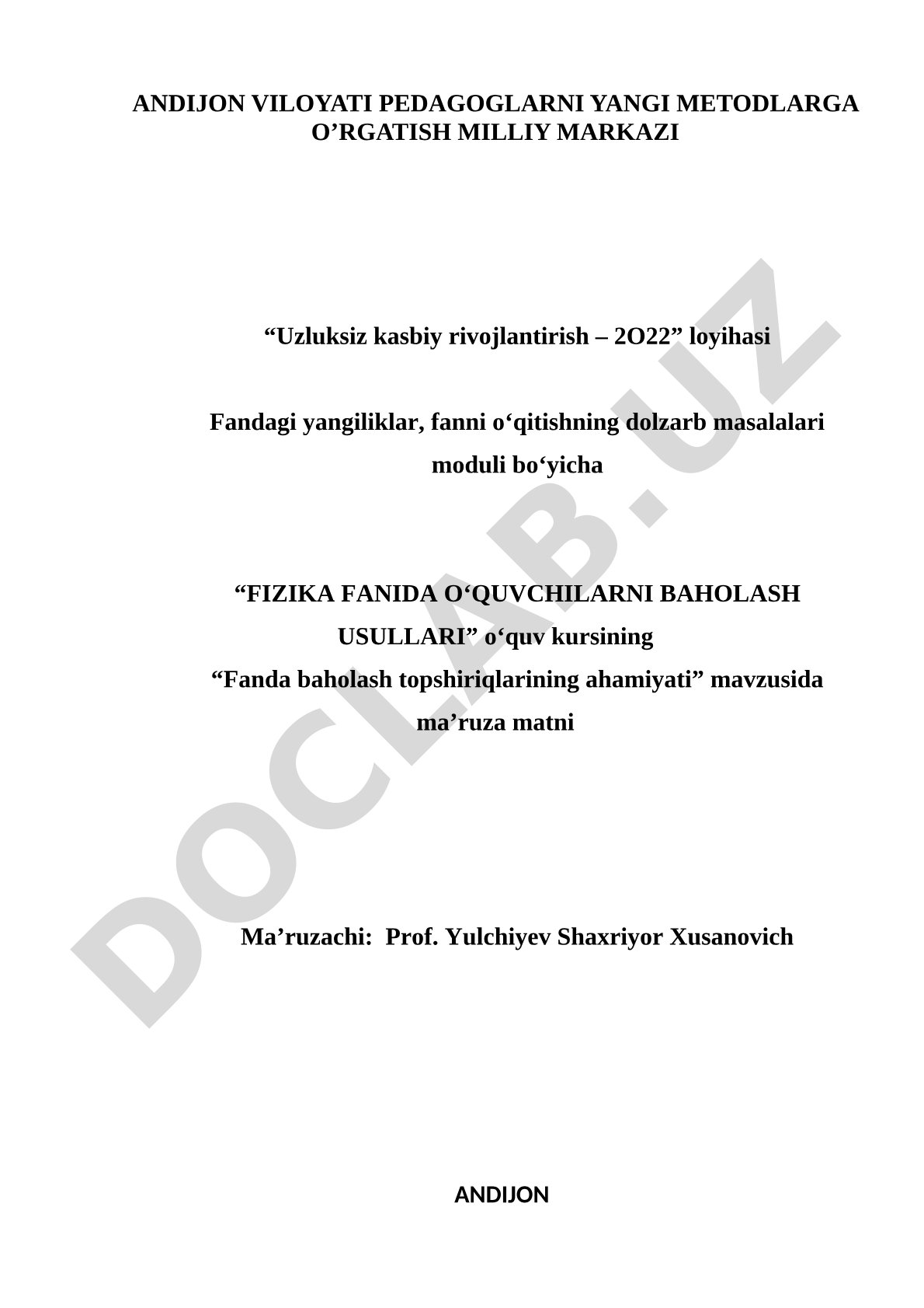 Fanda baholash topshiriqlarining ahamiyati